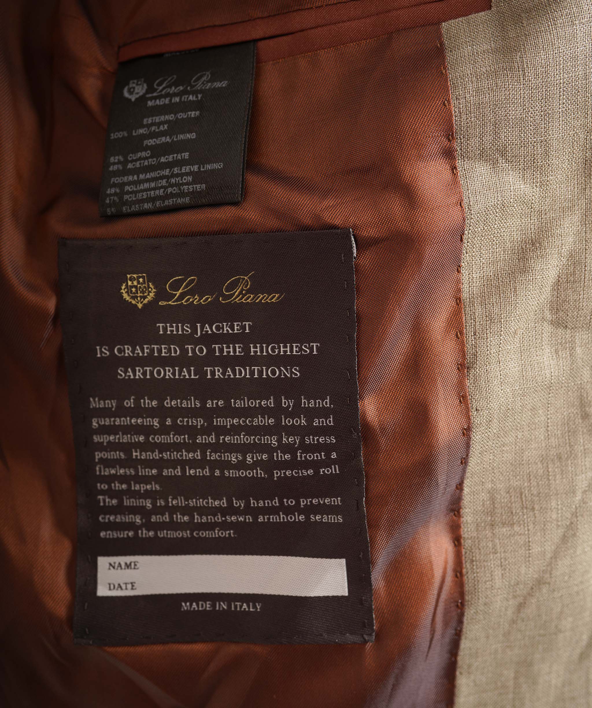 Loro Piana Loro Piana Khaki Green Linen Blazer Size 50 AGC2168