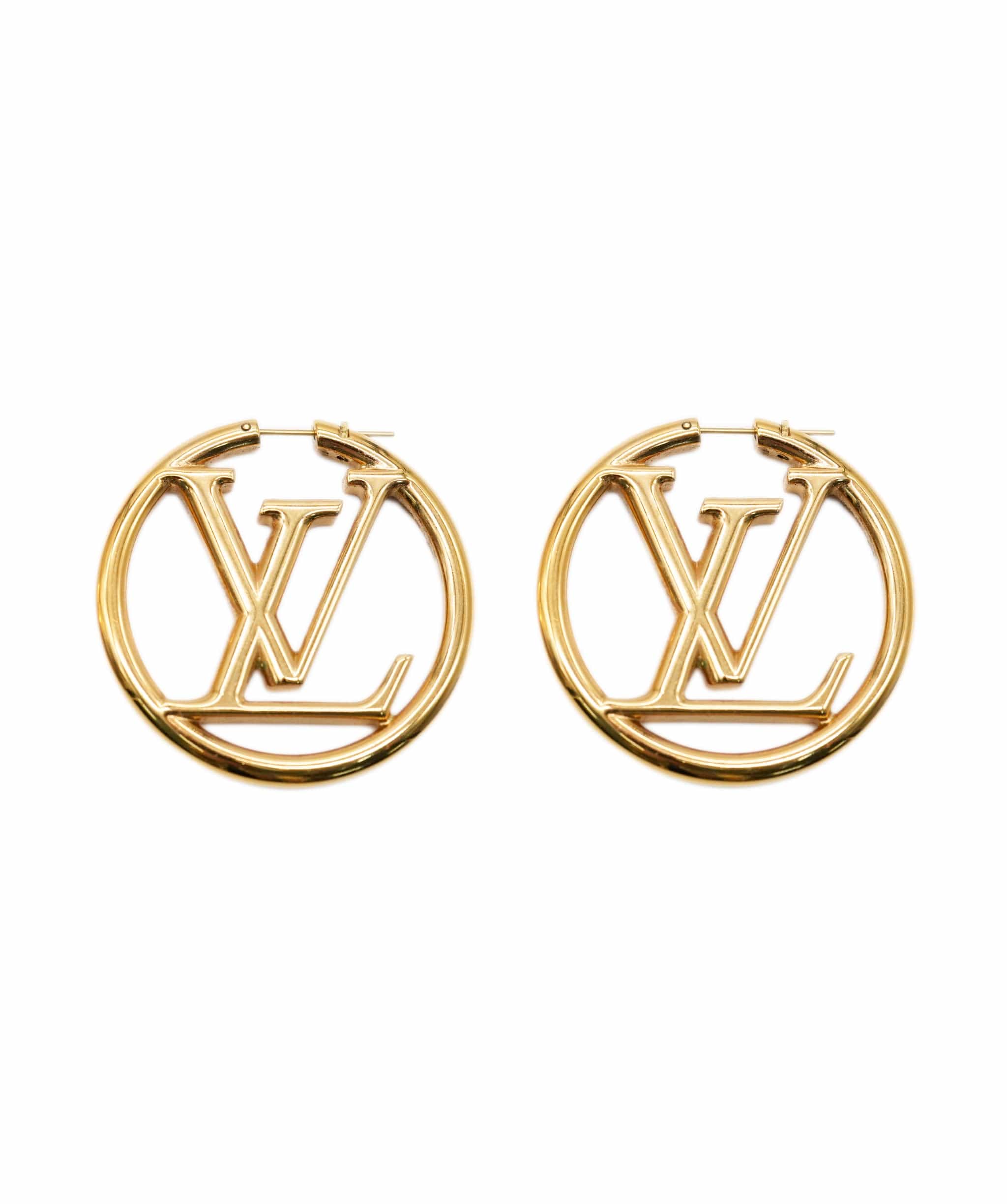 Auth Louis Vuitton Embossed LV Monogram Hoop Earring Pink Gold Used from  Japan