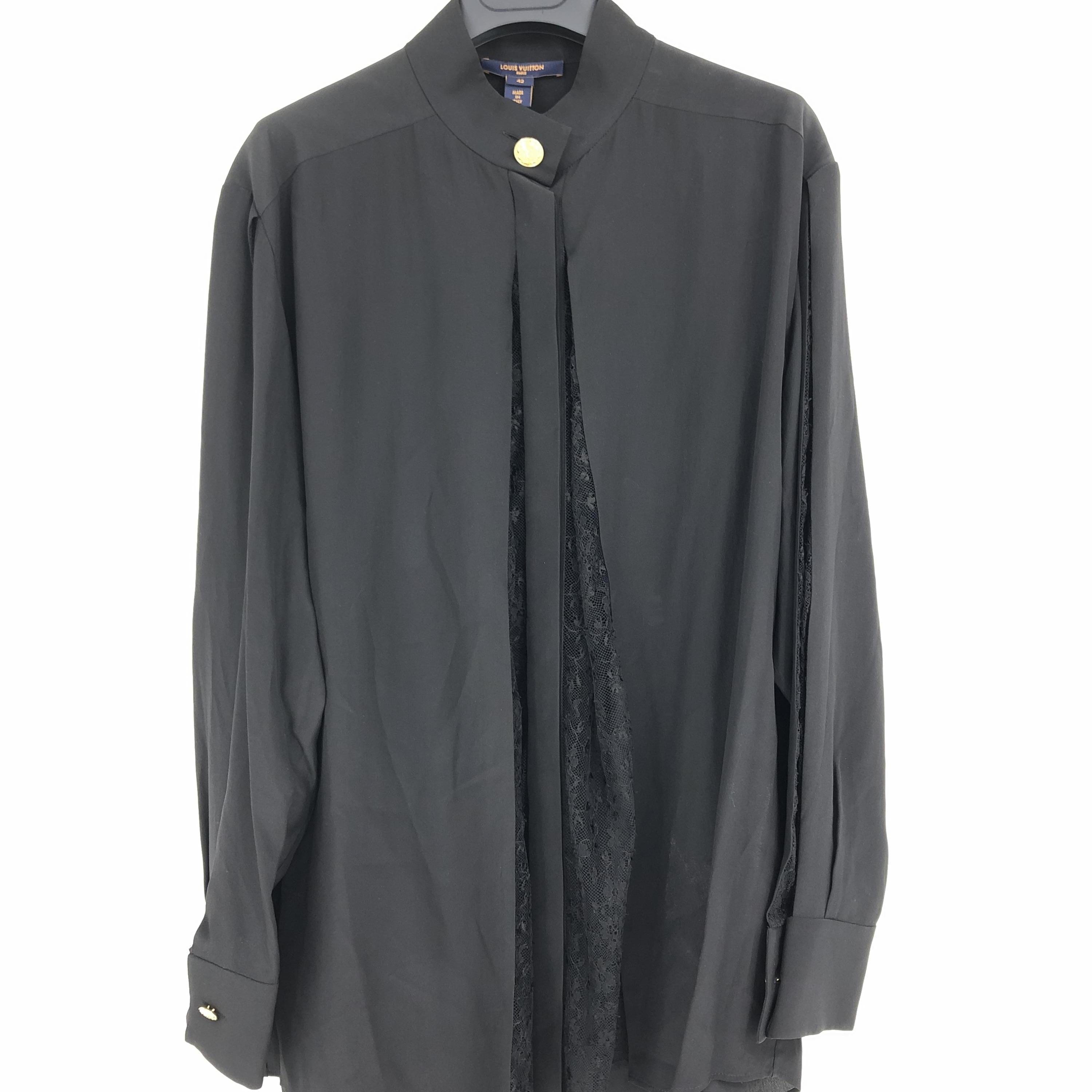 Louis Vuitton Louis Vuitton Black Dress Shirt With Button Details, Size 42 C329334