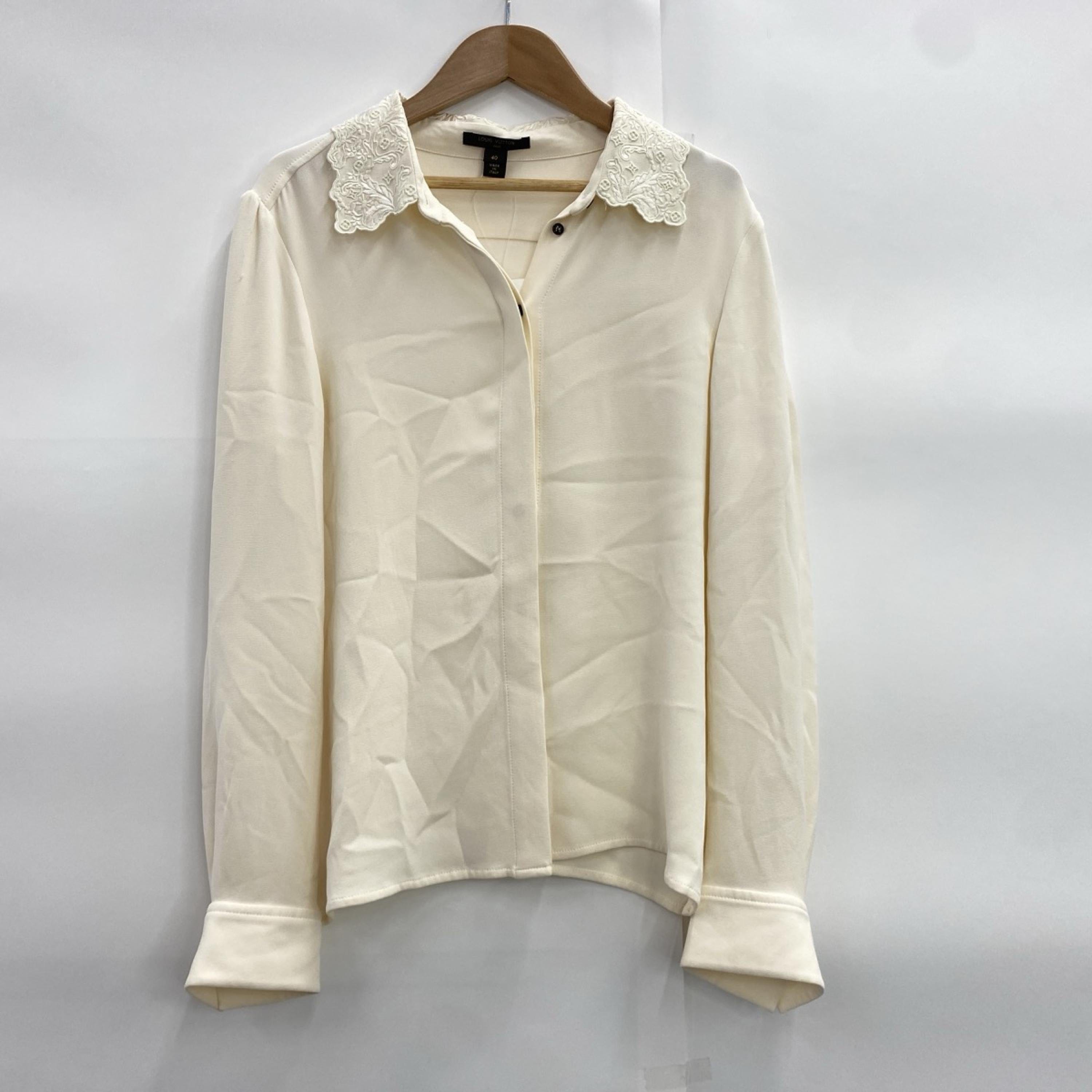 Louis Vuitton Louis Vuitton Ivory Silk Blouse With Lace Collar C323455