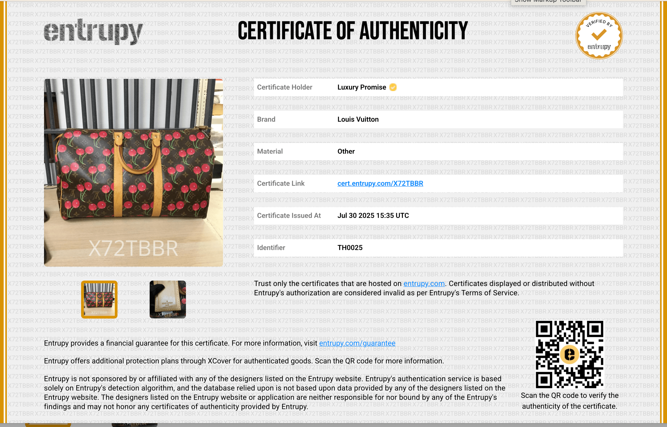 Louis Vuitton LOUIS VUITTON Monogram Cherry Keepall 45 Boston Bag M95011 LV Auth 101674S DXBS3146