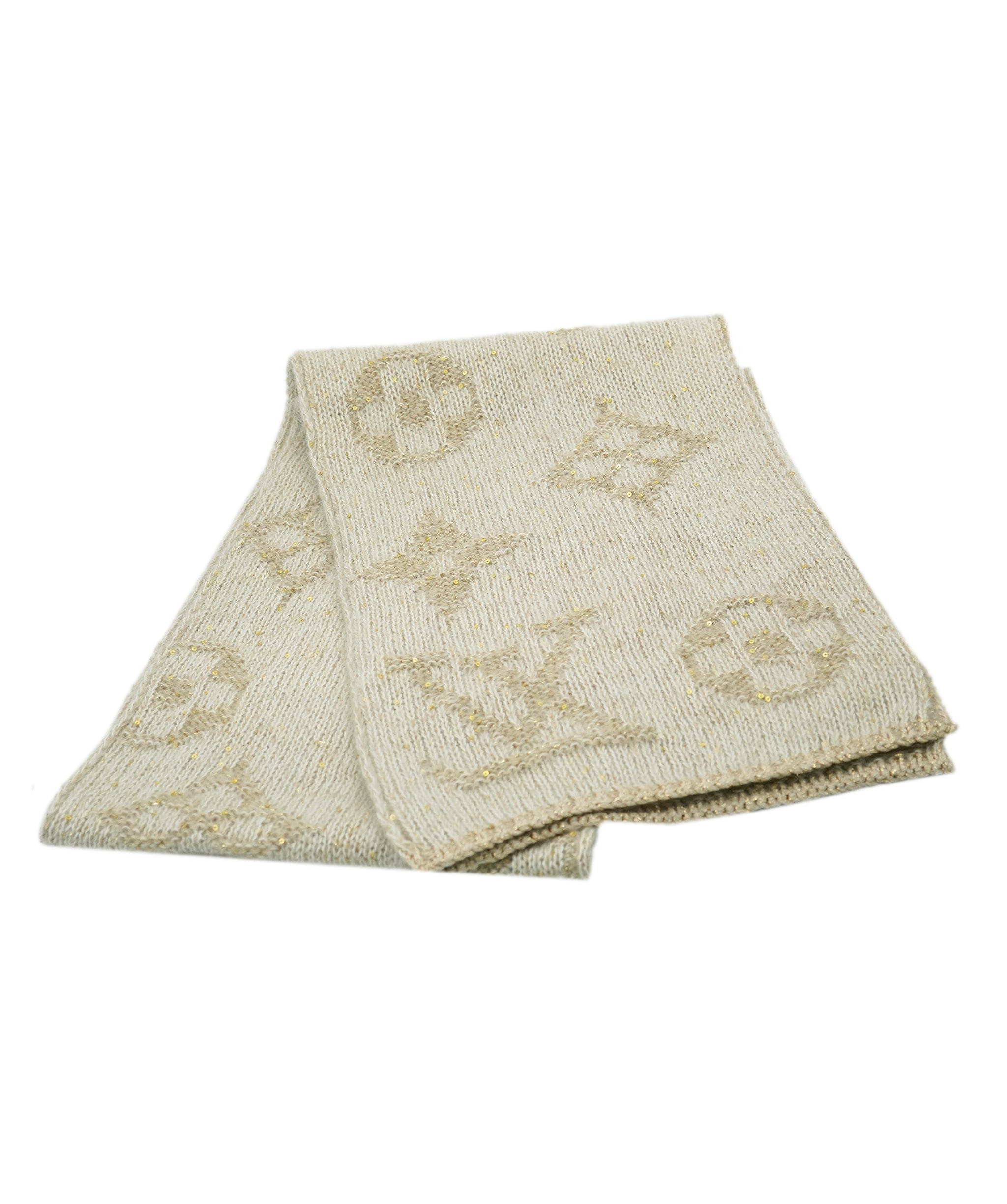 Louis Vuitton LV Monogram Scarf Beige Gold Sequins DBXS2418