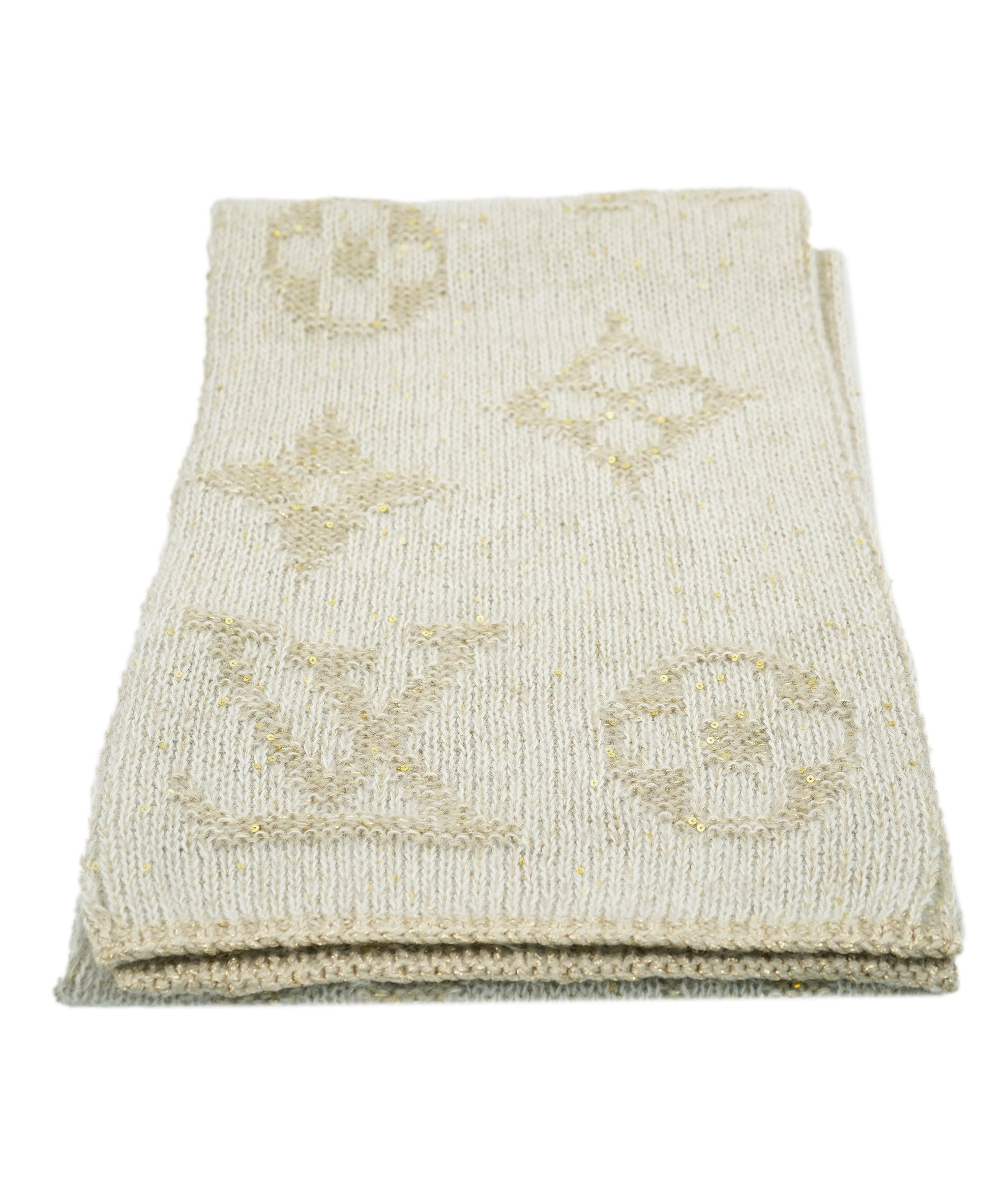 Louis Vuitton LV Monogram Scarf Beige Gold Sequins DBXS2418