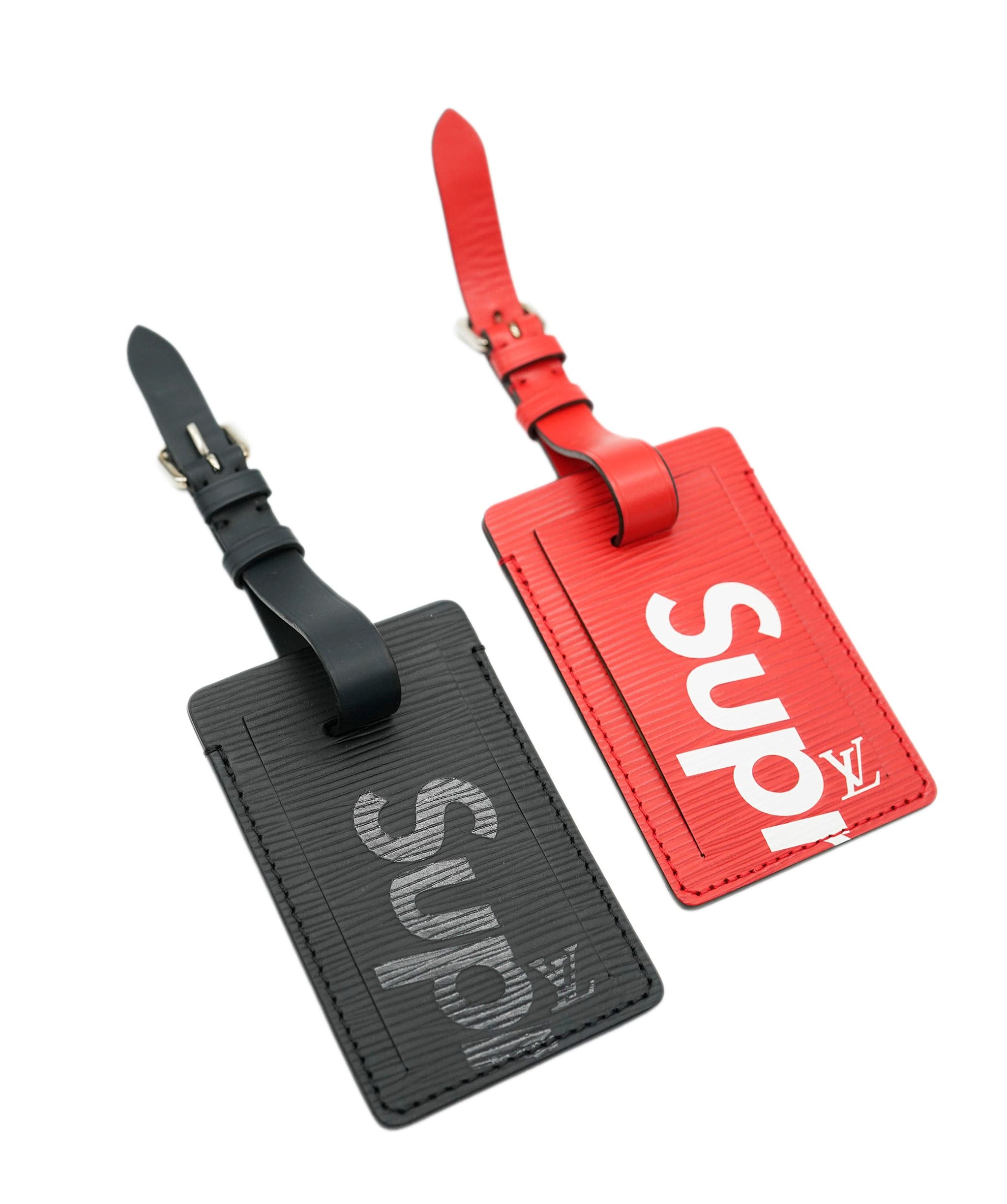 Louis Vuitton LOUIS VUITTON Epi LV × Supreme Name Tag Red Black M67726 LV Auth 94621A DBXS1755