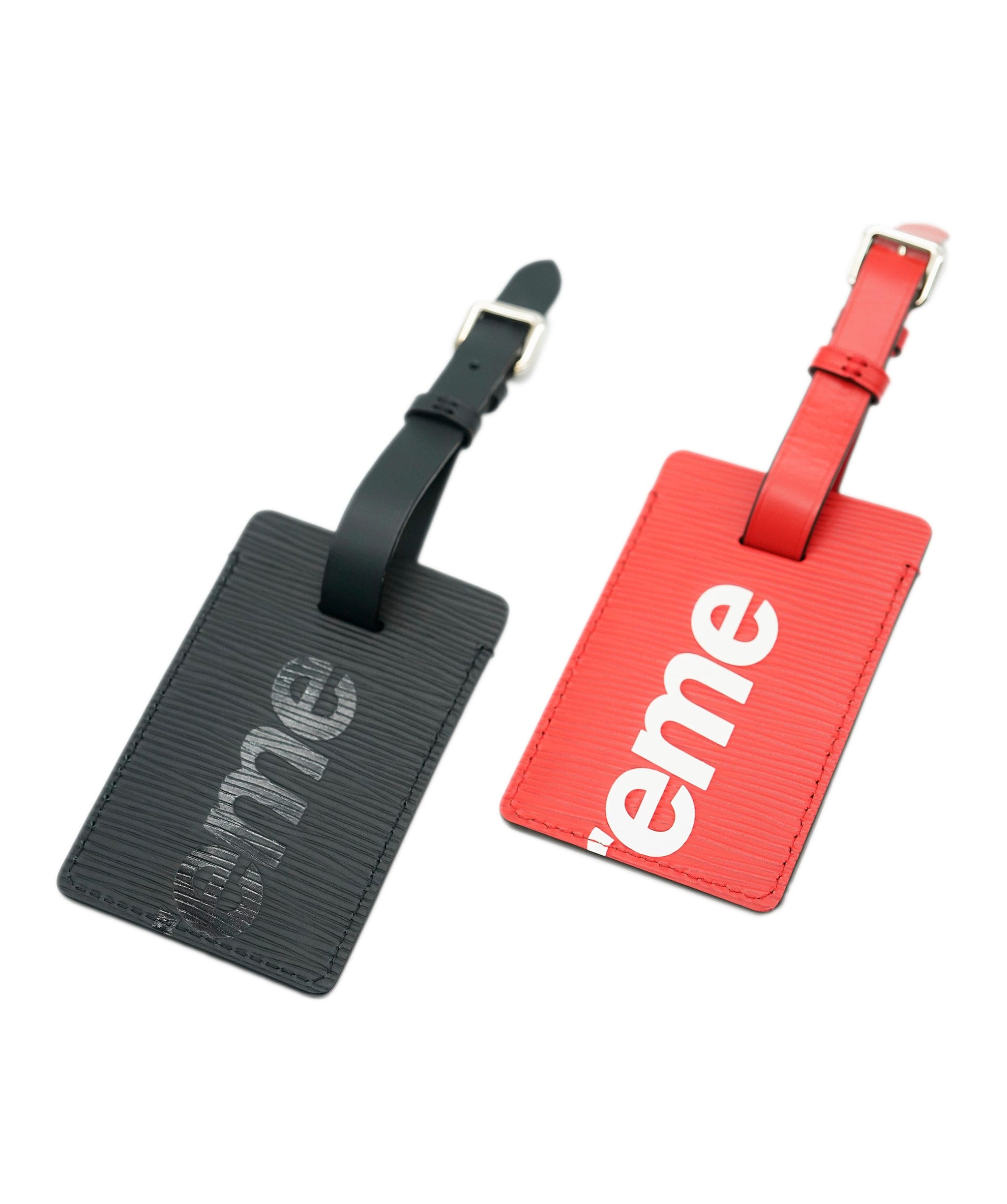 Louis Vuitton LOUIS VUITTON Epi LV × Supreme Name Tag Red Black M67726 LV Auth 94621A DBXS1755