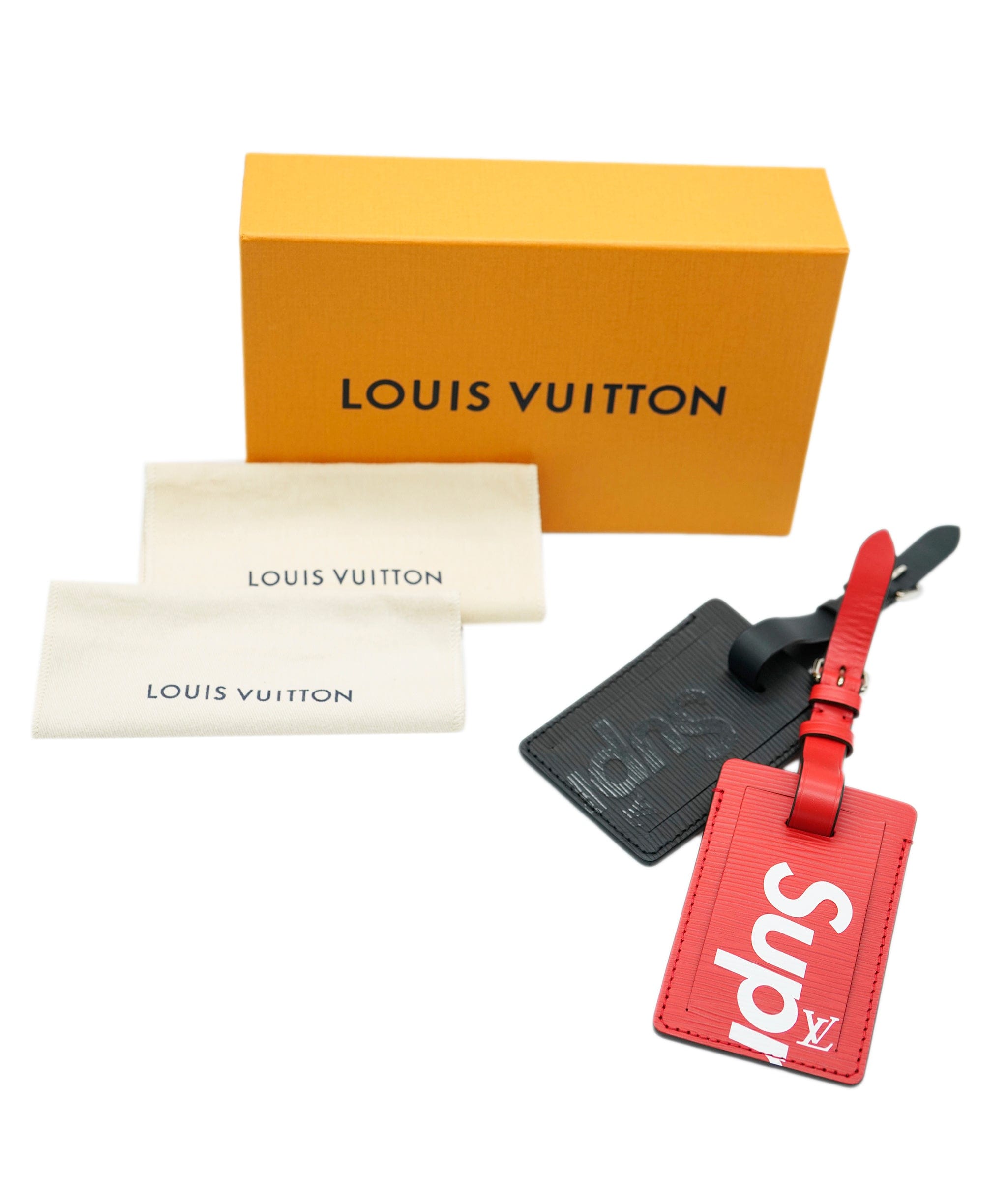 Louis Vuitton LOUIS VUITTON Epi LV × Supreme Name Tag Red Black M67726 LV Auth 94621A DBXS1755