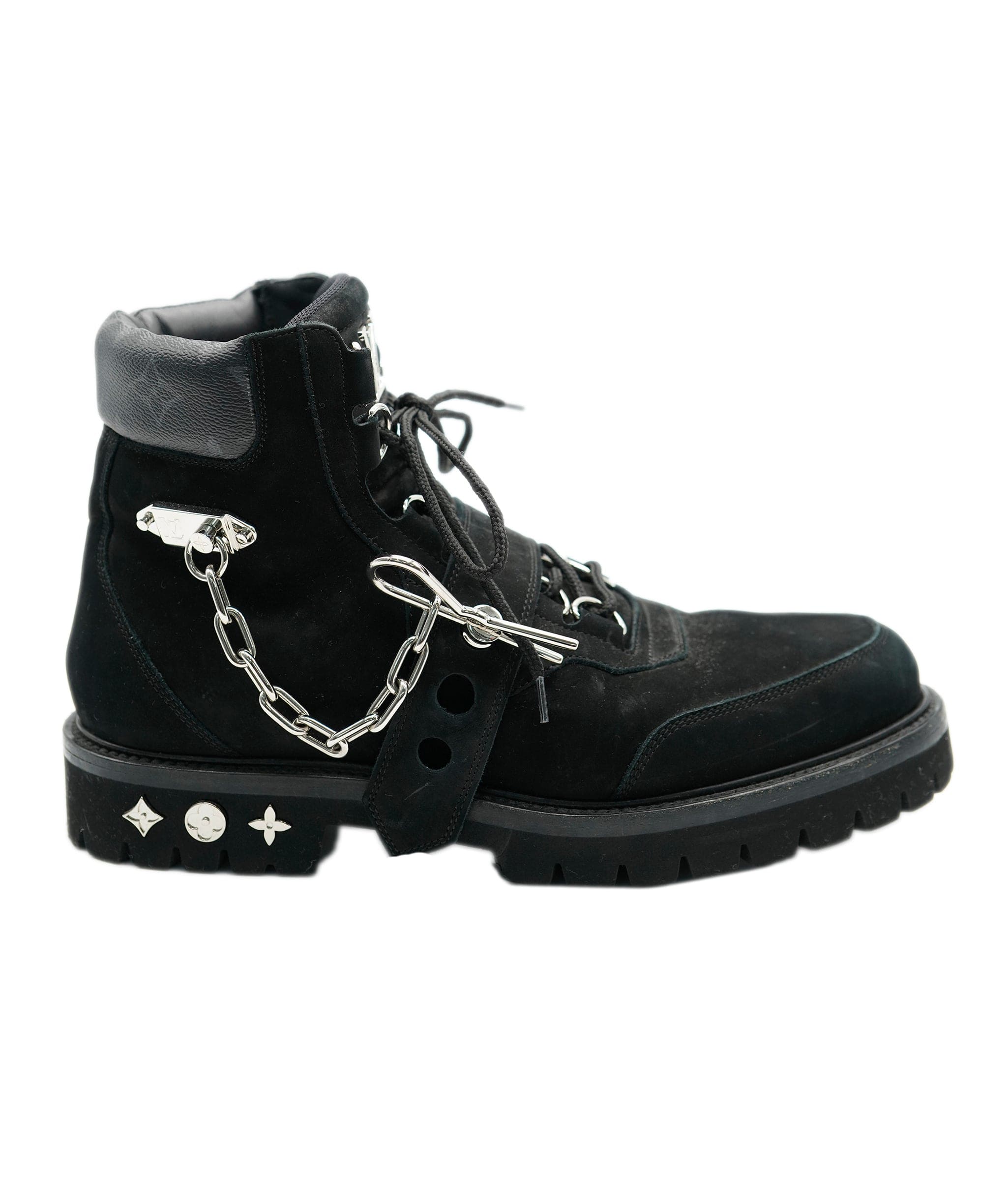 Louis Vuitton Black Biker Boots With Graphite LV Monogram & Silver