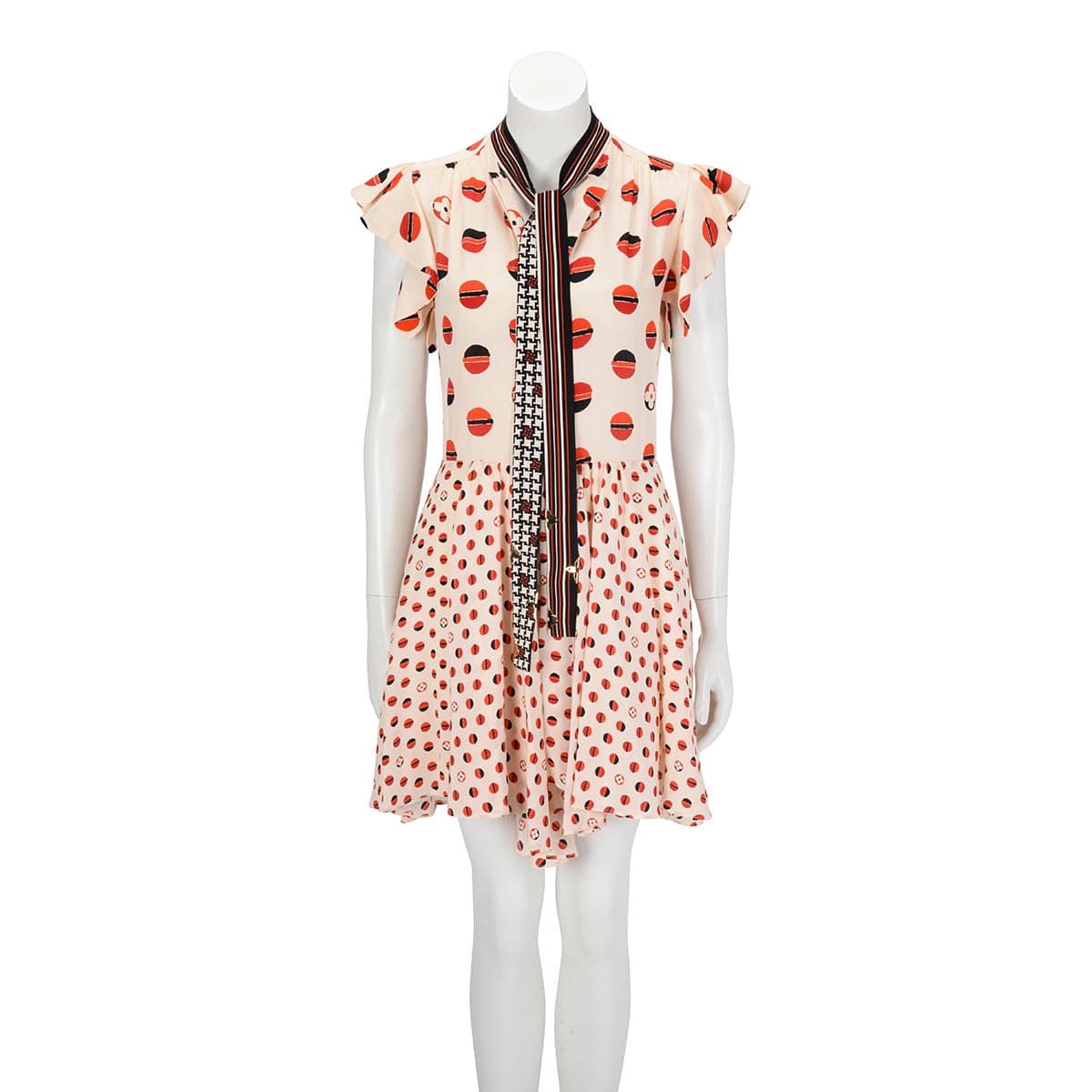 Louis Vuitton Louis Vuitton Beige & Red Silk Flower Printed Dress FR 36