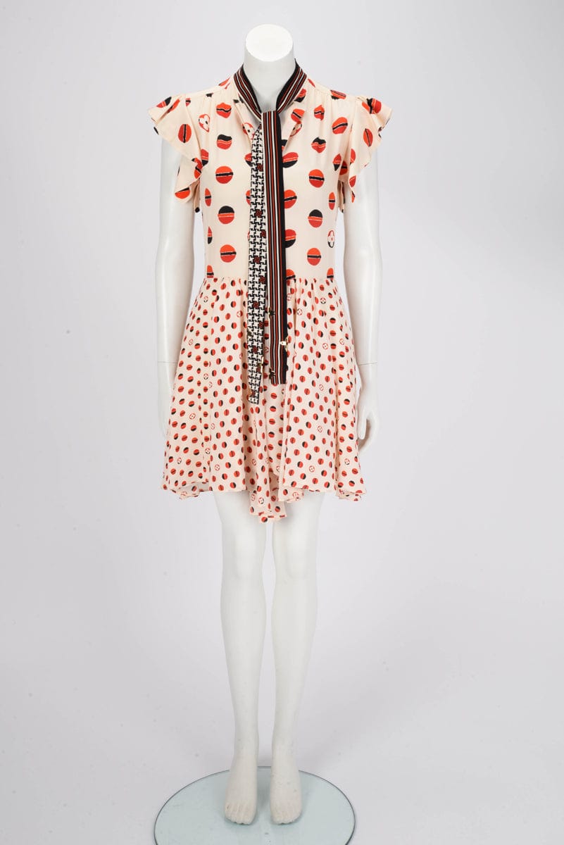 Louis Vuitton Louis Vuitton Beige & Red Silk Flower Printed Dress FR 36