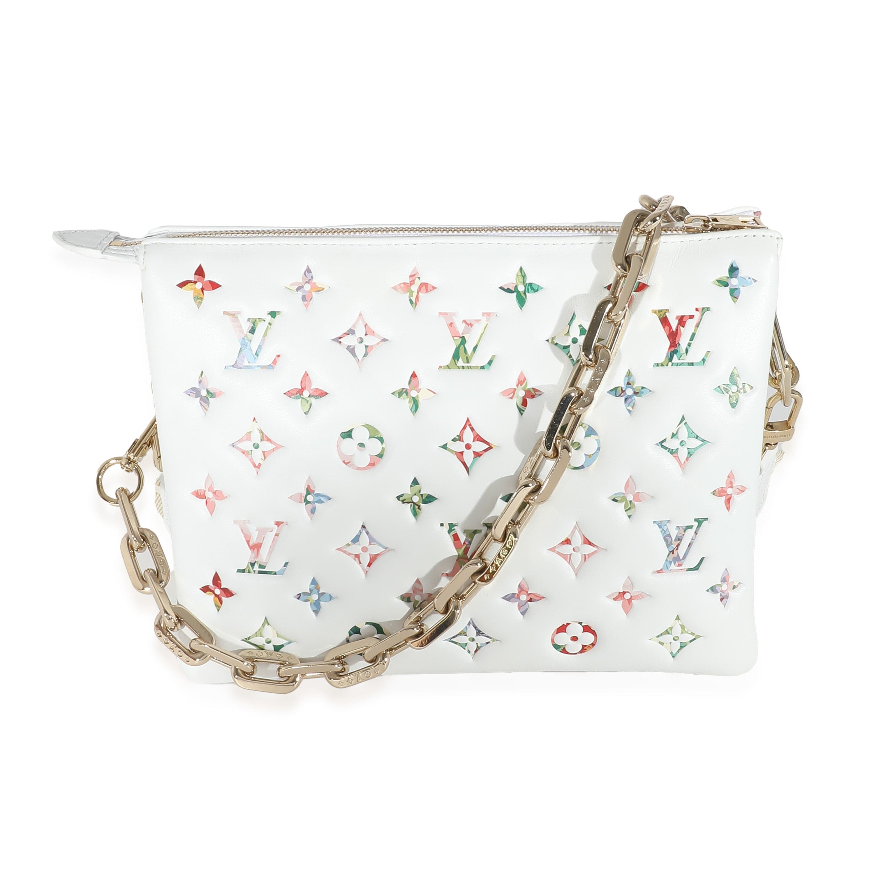 Louis Vuitton Cream Puffy Monogram Lambskin Coussin PM Gold Hardware, 2021, White Womens Handbag