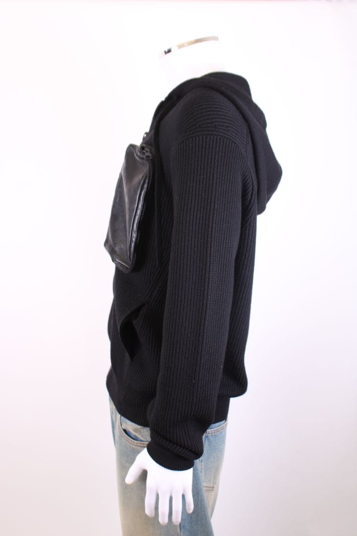 Louis Vuitton Louis Vuitton Leather Pocket Knit Hoodie Black L