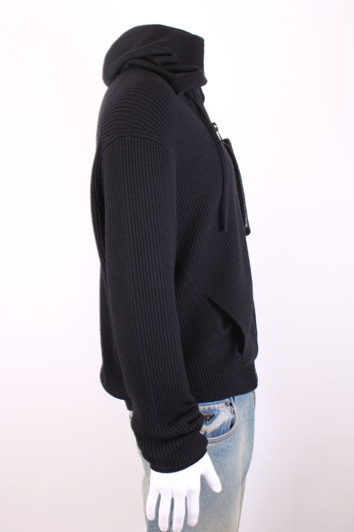 Louis Vuitton Louis Vuitton Leather Pocket Knit Hoodie Black L