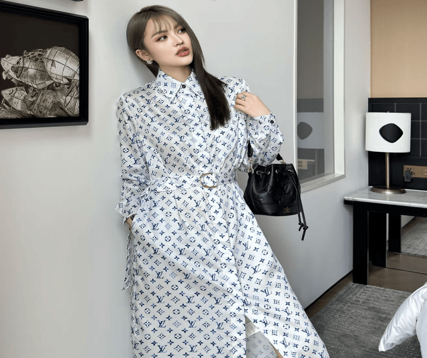 Louis Vuitton Louis Vuitton LV 25ss Nautical Collection Blue and White Silk Monogram Print Dress with Belt / Size 38 / Brand New with Hanging SGC38627
