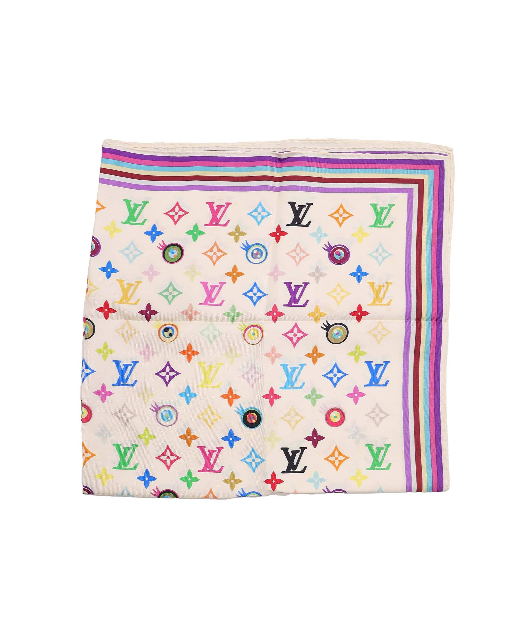 Louis Vuitton LV Eye Love You Multicolor Monogram Silk Scarf White DXBS4293