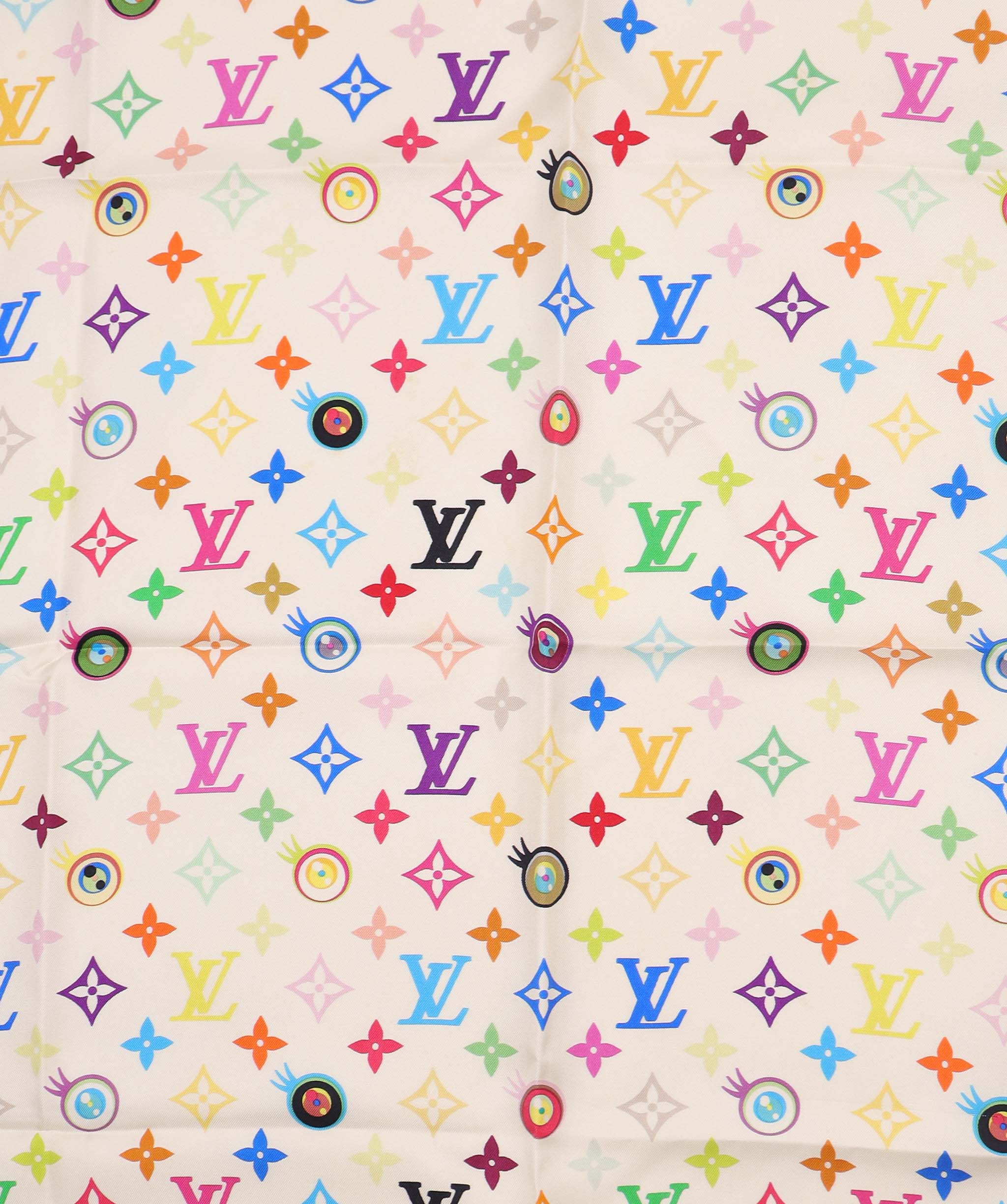 Louis Vuitton LV Eye Love You Multicolor Monogram Silk Scarf White DXBS4293