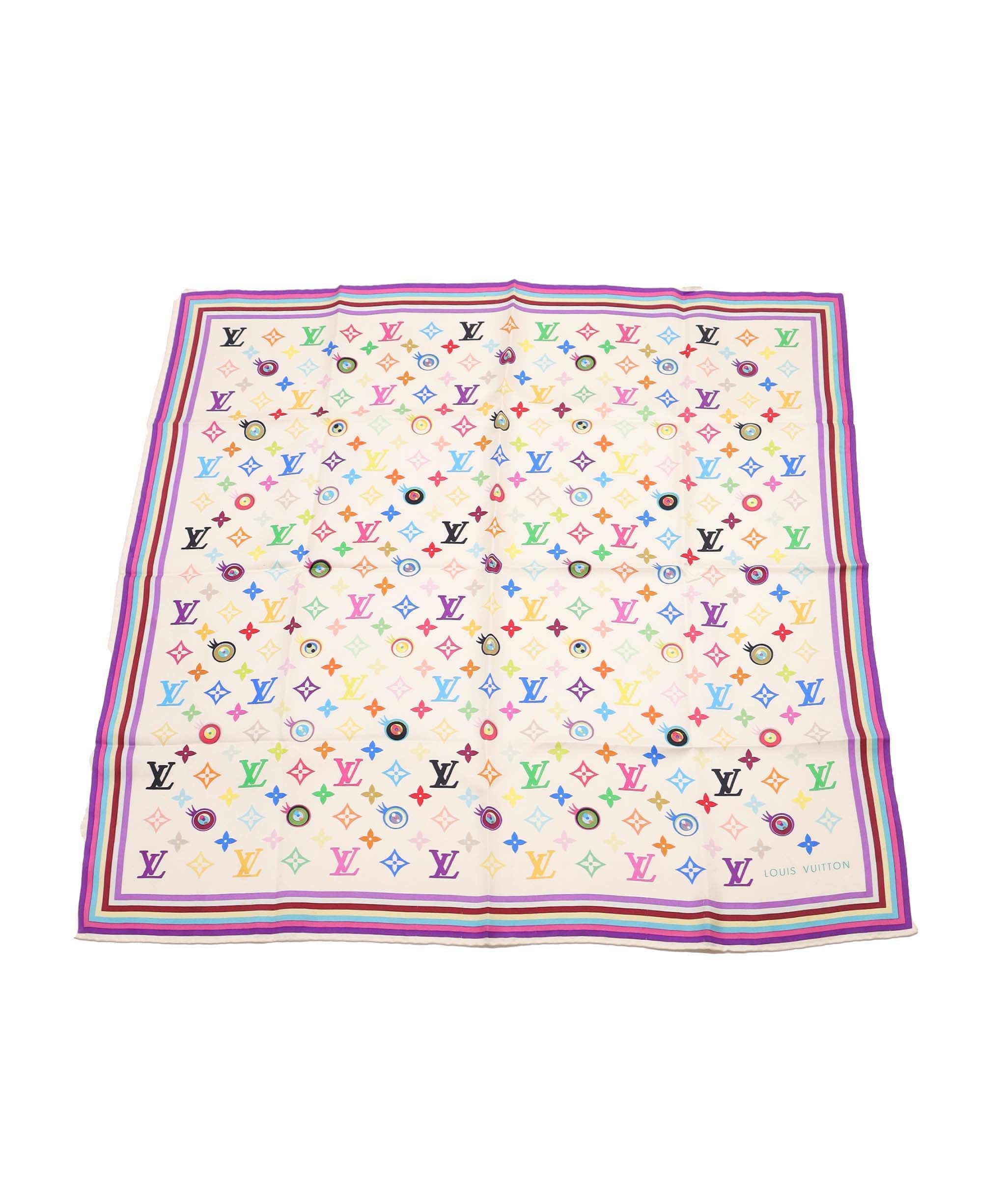 Louis Vuitton LV Eye Love You Multicolor Monogram Silk Scarf White DXBS4293