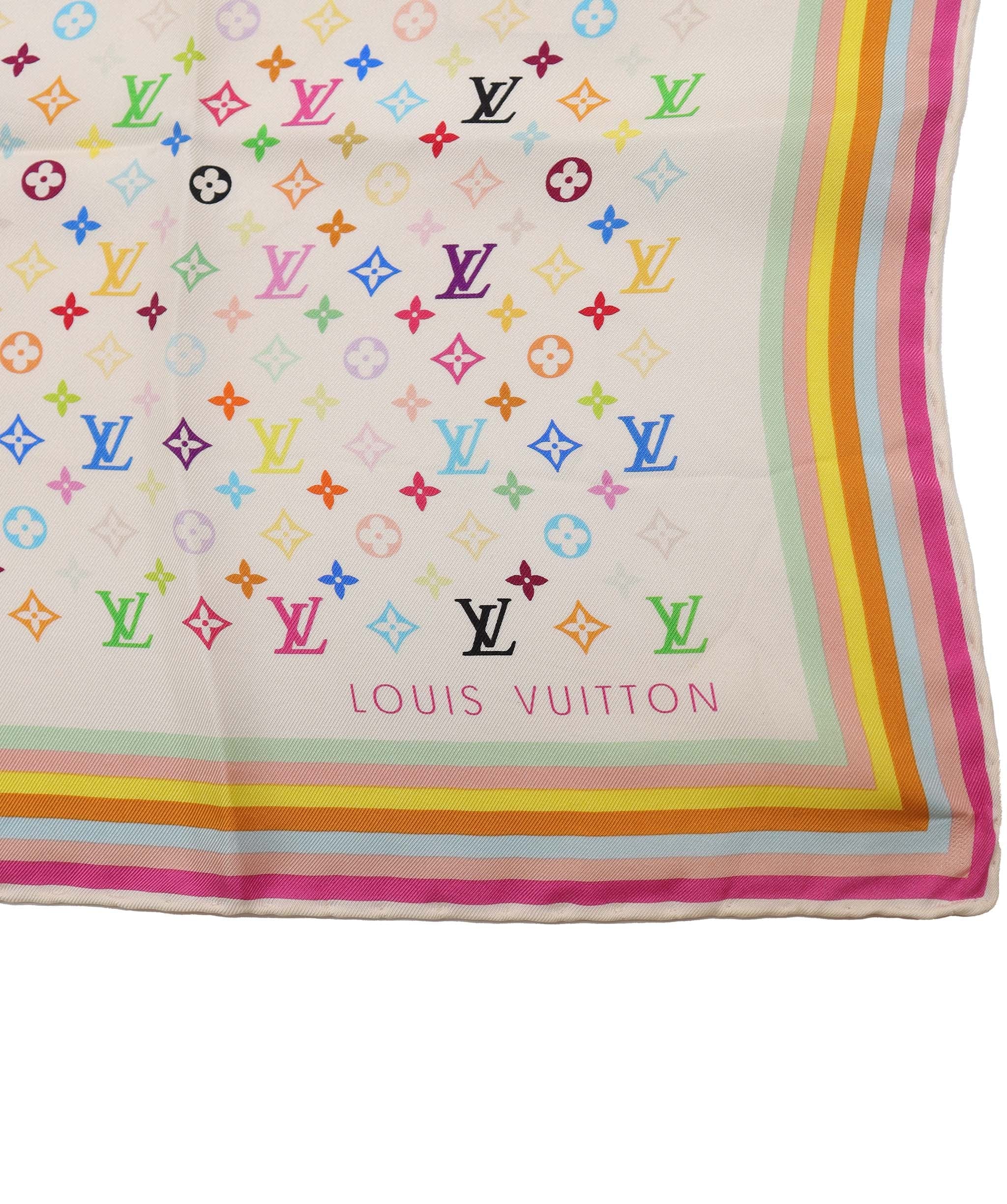 Louis Vuitton LV Multicolor Monogram Silk Scarf White DXBS4292