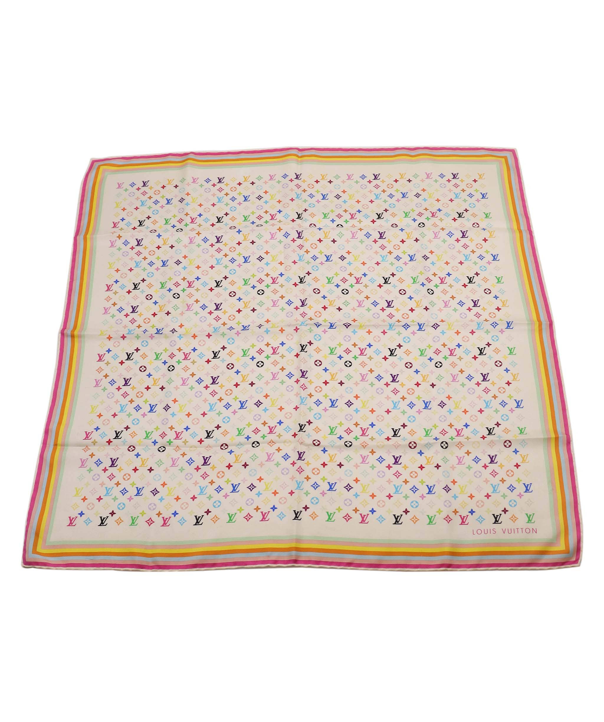 Louis Vuitton LV Multicolor Monogram Silk Scarf White DXBS4318