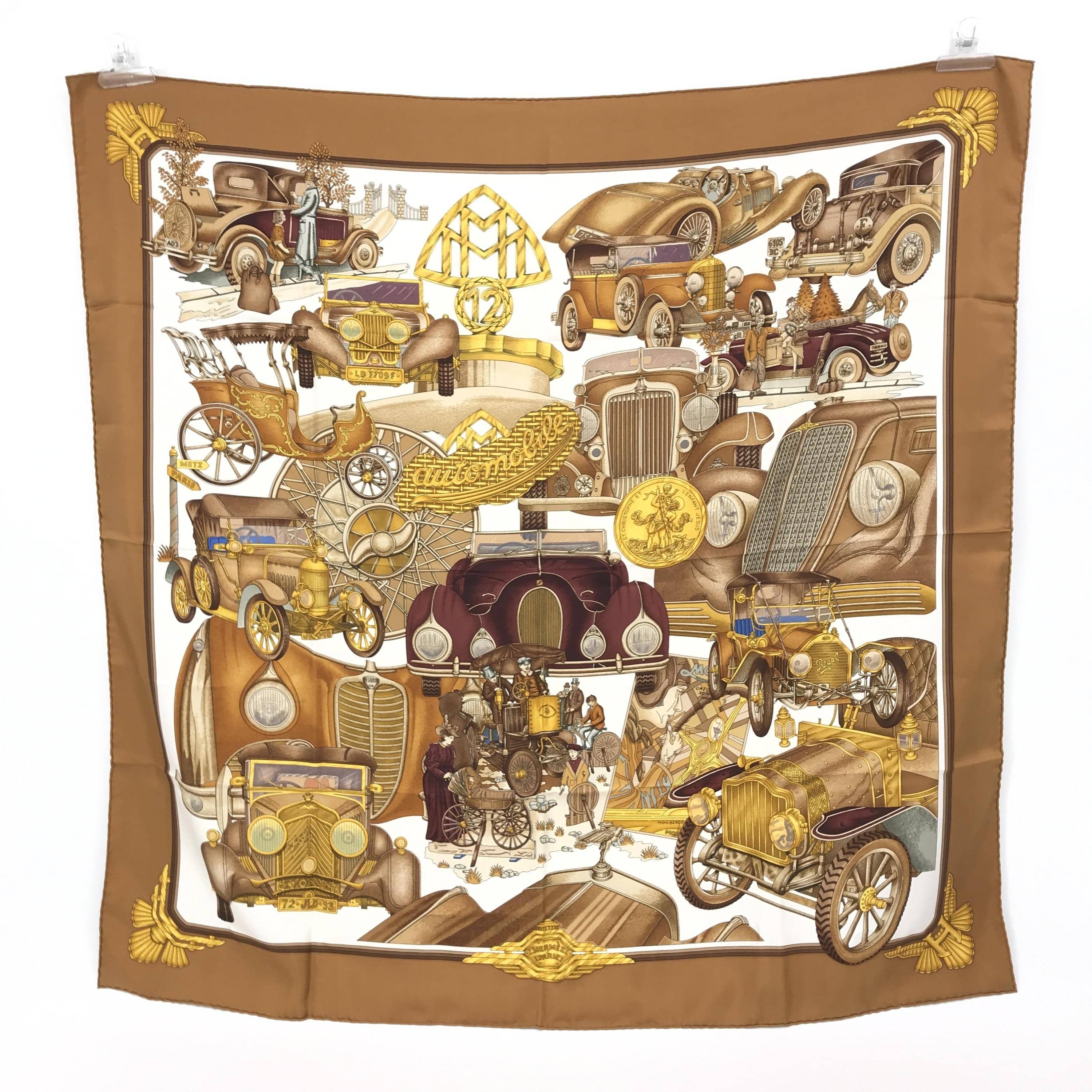 Luxury Promise Brown Automobile Silk Twill Scarf C291064
