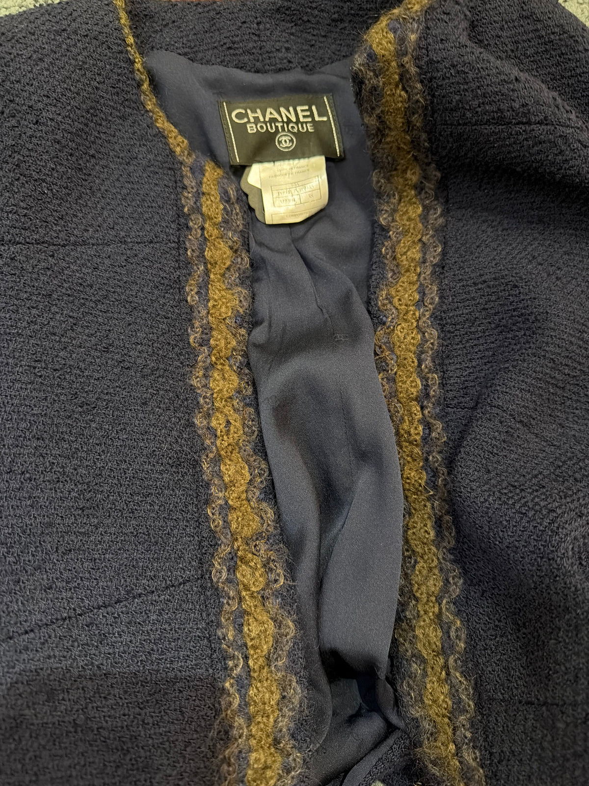 Luxury Promise Chanel blue navy tweed 38 jacket AKC1516