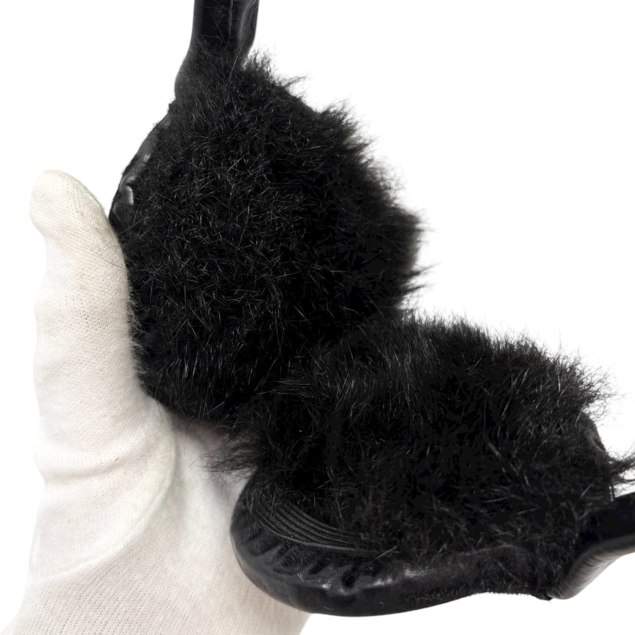 Luxury Promise CHANEL Sport Vintage CC Mark Logo Earmuffs Black Silver Pony Calf Hair Leather