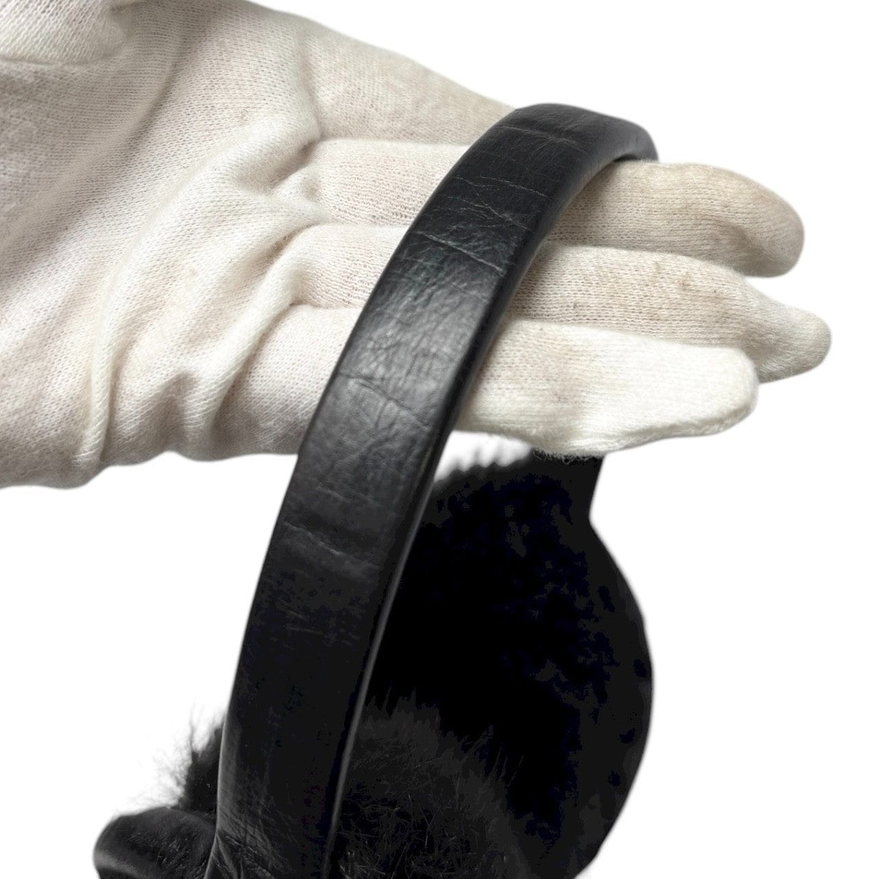 Luxury Promise CHANEL Sport Vintage CC Mark Logo Earmuffs Black Silver Pony Calf Hair Leather