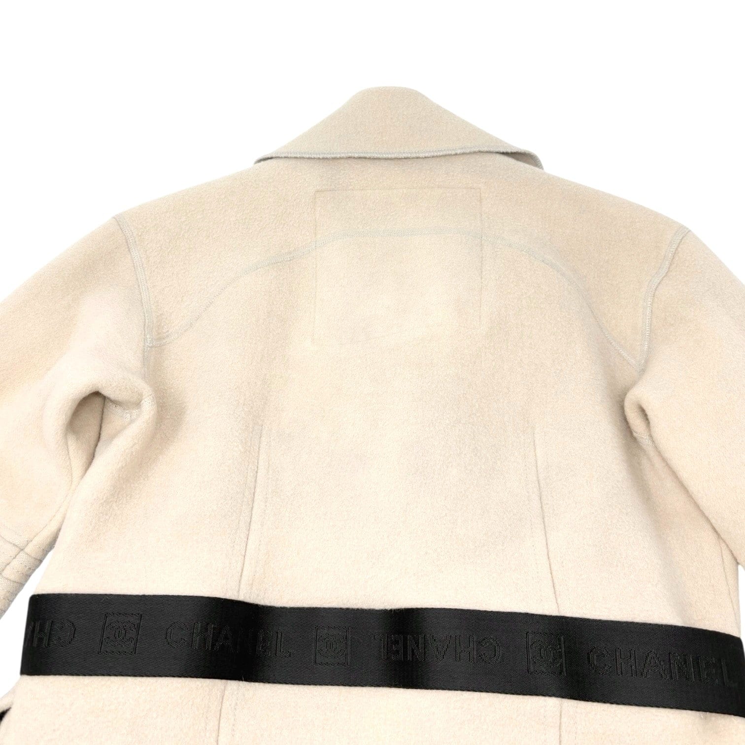 Luxury Promise CHANEL Sport Vintage CC Mark Logo Open Front Jacket Belt Beige Black Wool