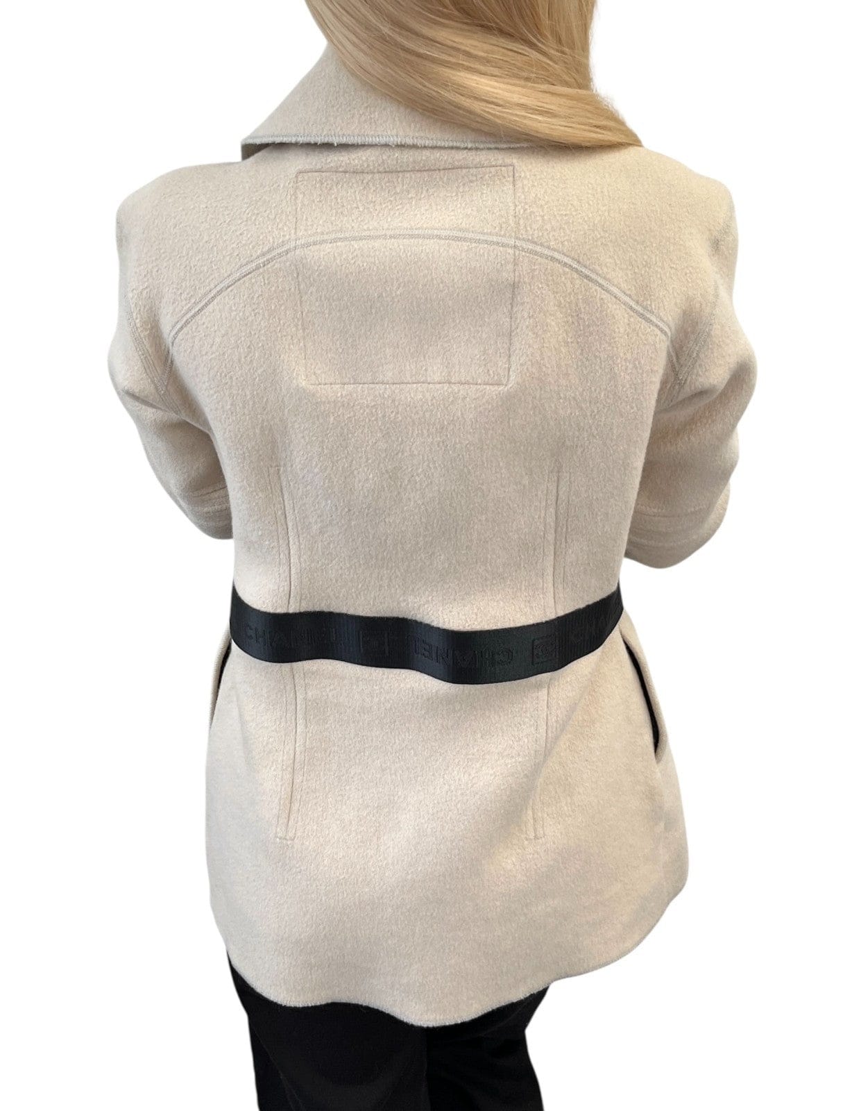 Luxury Promise CHANEL Sport Vintage CC Mark Logo Open Front Jacket Belt Beige Black Wool