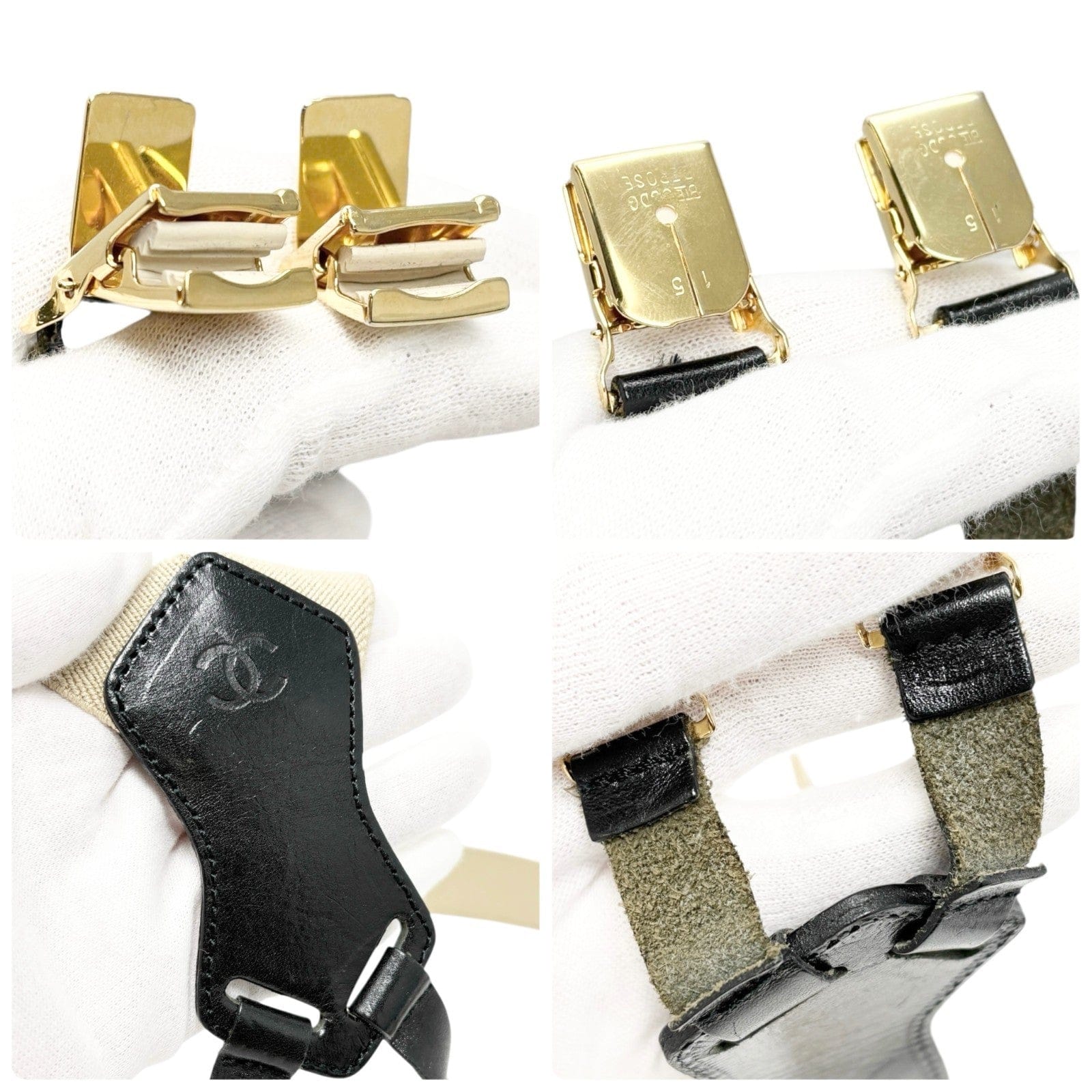 Luxury Promise CHANEL Vintage 1994 CC Logo Letter Suspender Belt Beige Black Cotton Leather