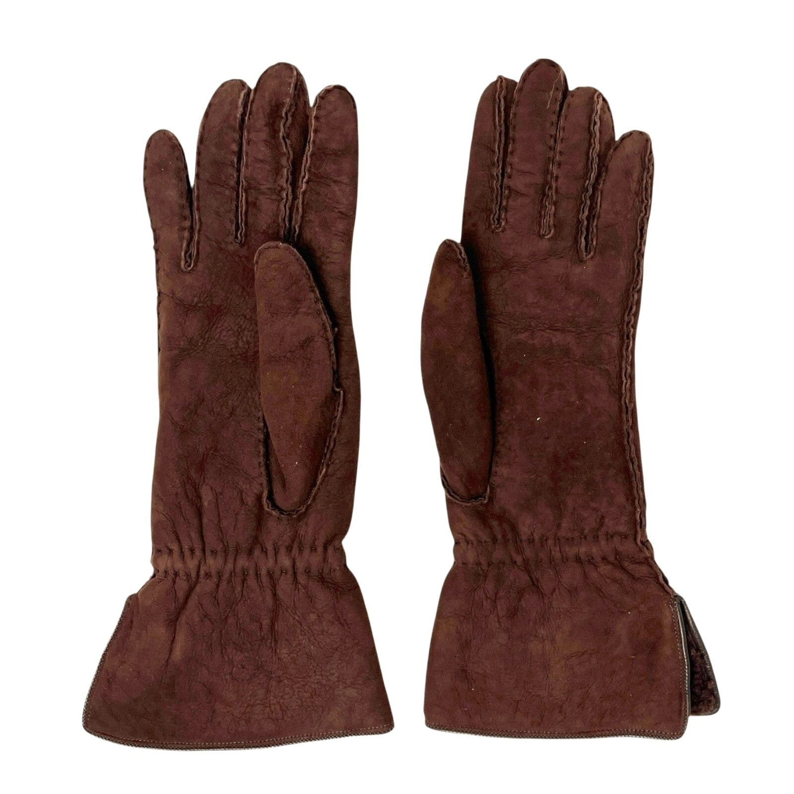 Luxury Promise CHANEL Vintage CC Logo Gloves #L Fashion Accessory Brown Gold Suede Leather