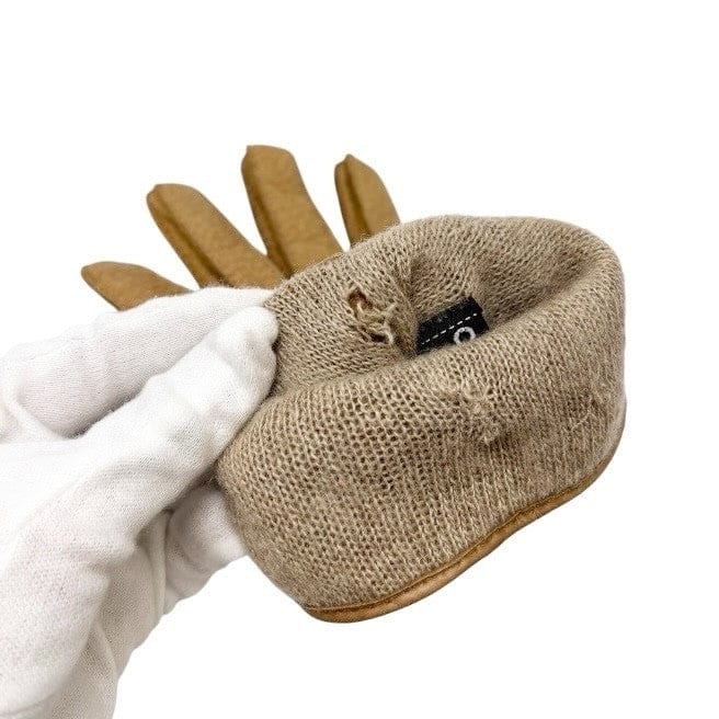 Luxury Promise CHANEL Vintage CC Mark Logo Gloves Turn Lock #7.5 Leather Light Brown Gold