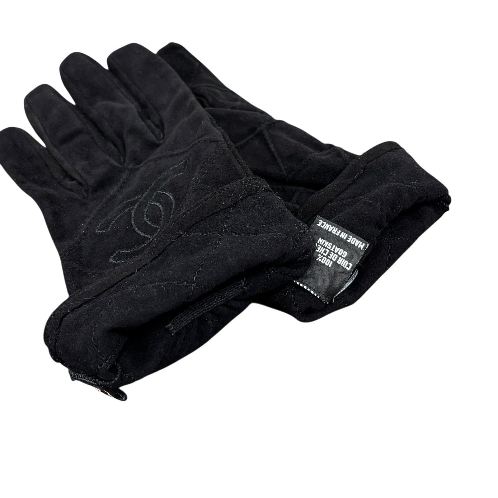 Luxury Promise CHANEL Vintage CC Mark Logo Matelasse Gloves #7.5 Accessory Black Suede Stitch