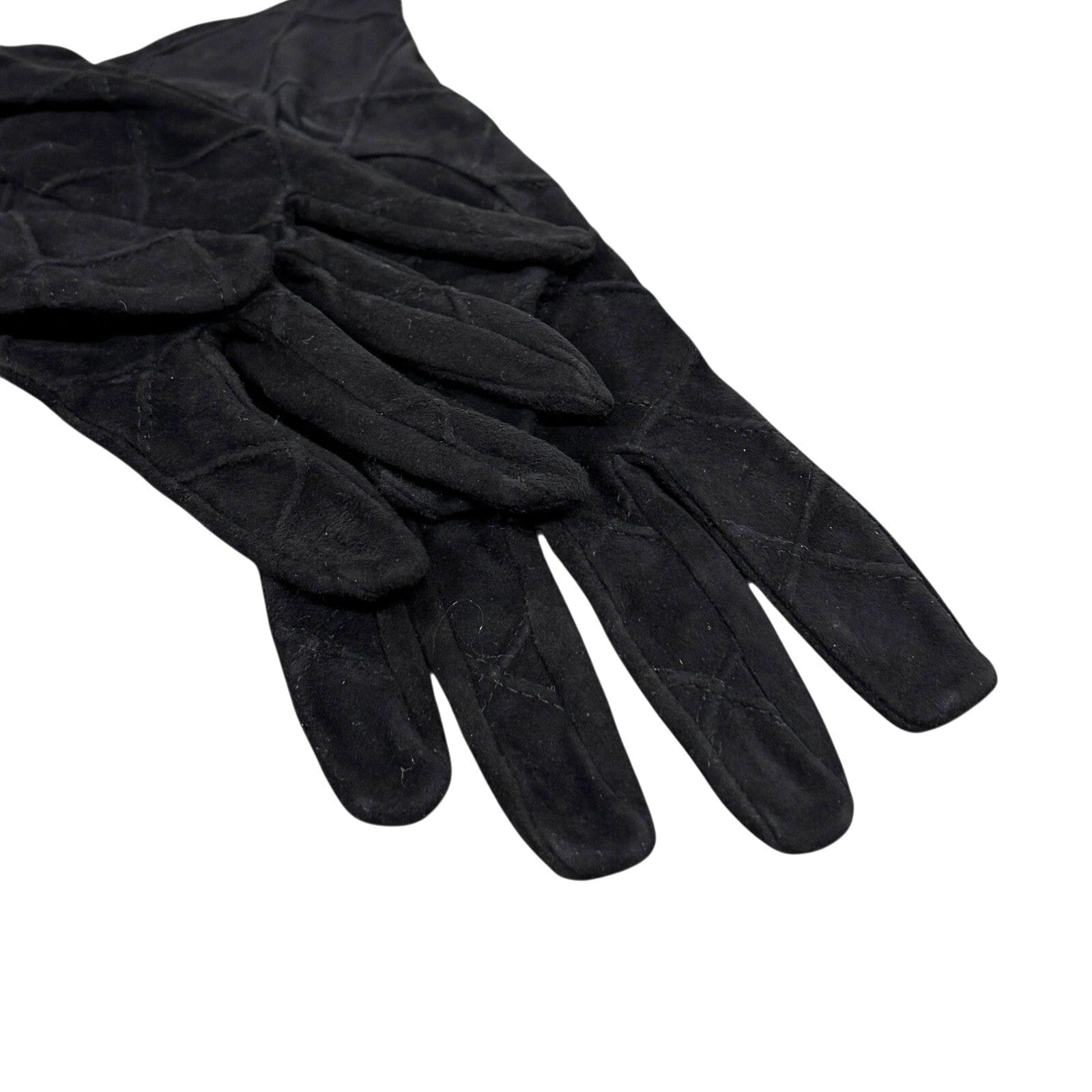Luxury Promise CHANEL Vintage CC Mark Logo Matelasse Gloves #7.5 Accessory Black Suede Stitch