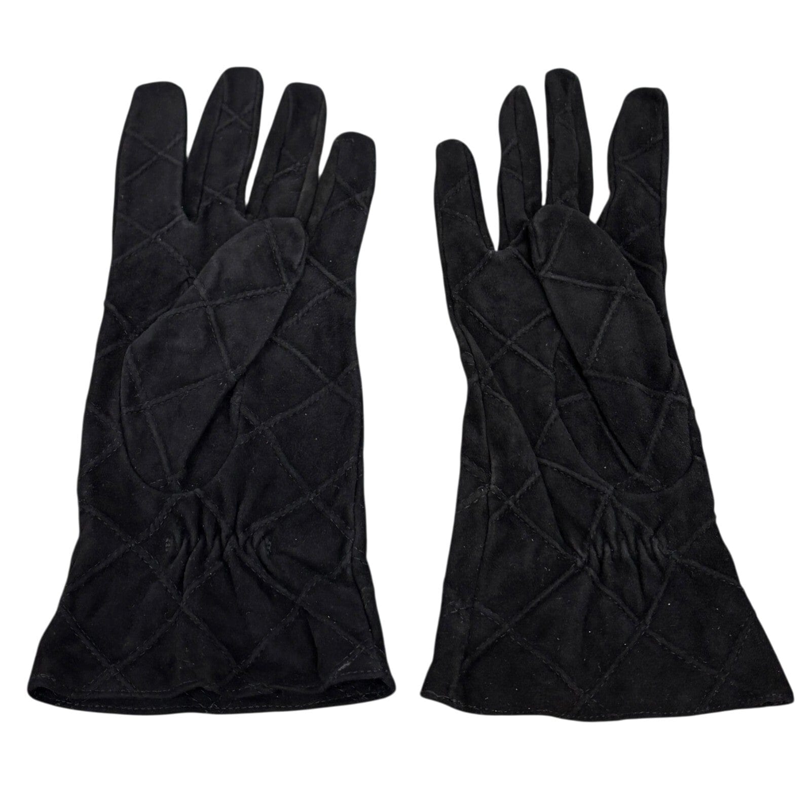Luxury Promise CHANEL Vintage CC Mark Logo Matelasse Gloves #7.5 Accessory Black Suede Stitch