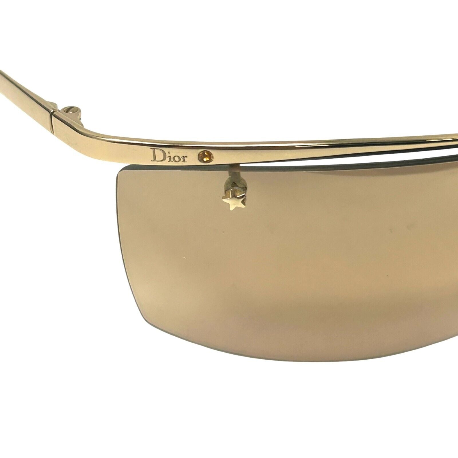 Luxury Promise Christian Dior Vintage Logo Sunglass Shades Brown Gold Plastic Star Rhinestone