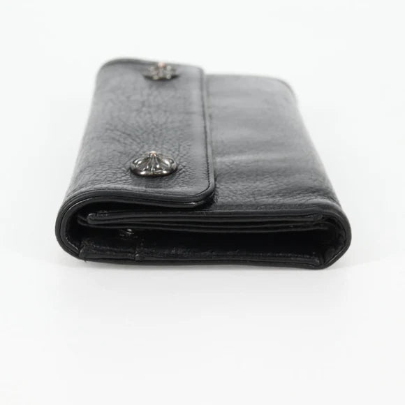 Luxury Promise Chrome Hearts Wave Cross Ball Long Wallet Leather Black Auth 136317M 136317M