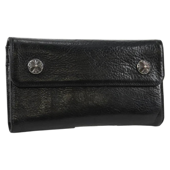 Luxury Promise Chrome Hearts Wave Cross Ball Long Wallet Leather Black Auth 136317M 136317M