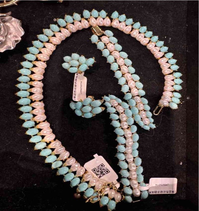 Luxury Promise Cuifali Blue Necklace Bracelet Ear Clip Set LH505014
