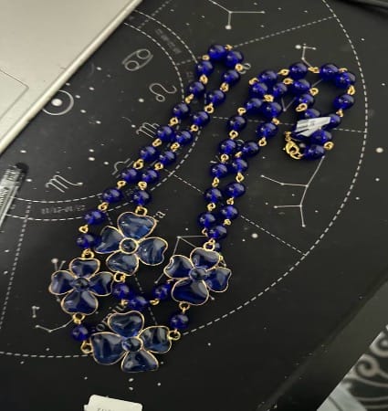 Luxury Promise FM Four-Leaf Clover Deep Blue Glass Necklace LZ404105