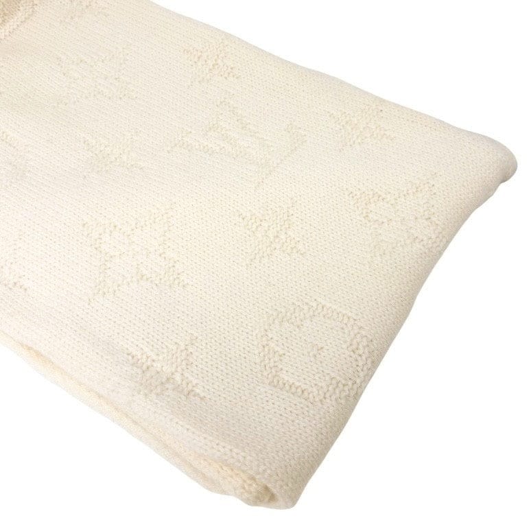 Luxury Promise LOUIS VUITTON Vintage Monogram Escharpe Fur Scarf Shawl Cream Cashmere Logo