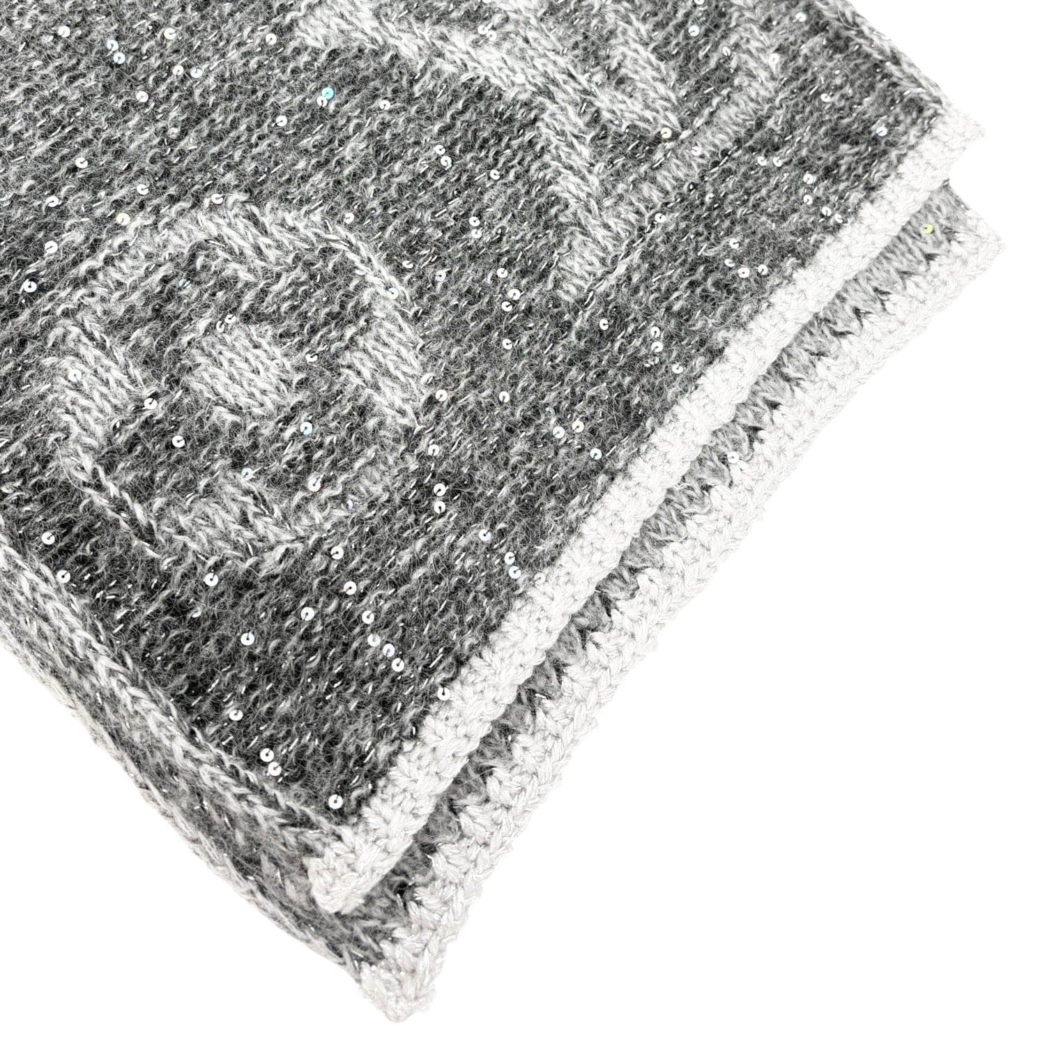Luxury Promise LOUIS VUITTON Vintage Monogram Logo Knit Sequins Scarf Muffler Wrap Gray Mohair
