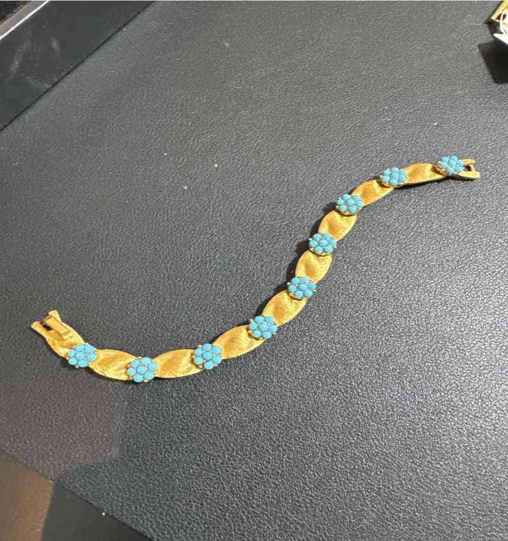 Luxury Promise Trifari Plain Gold Blue Birthday Ribbon Bracelet LZ405755