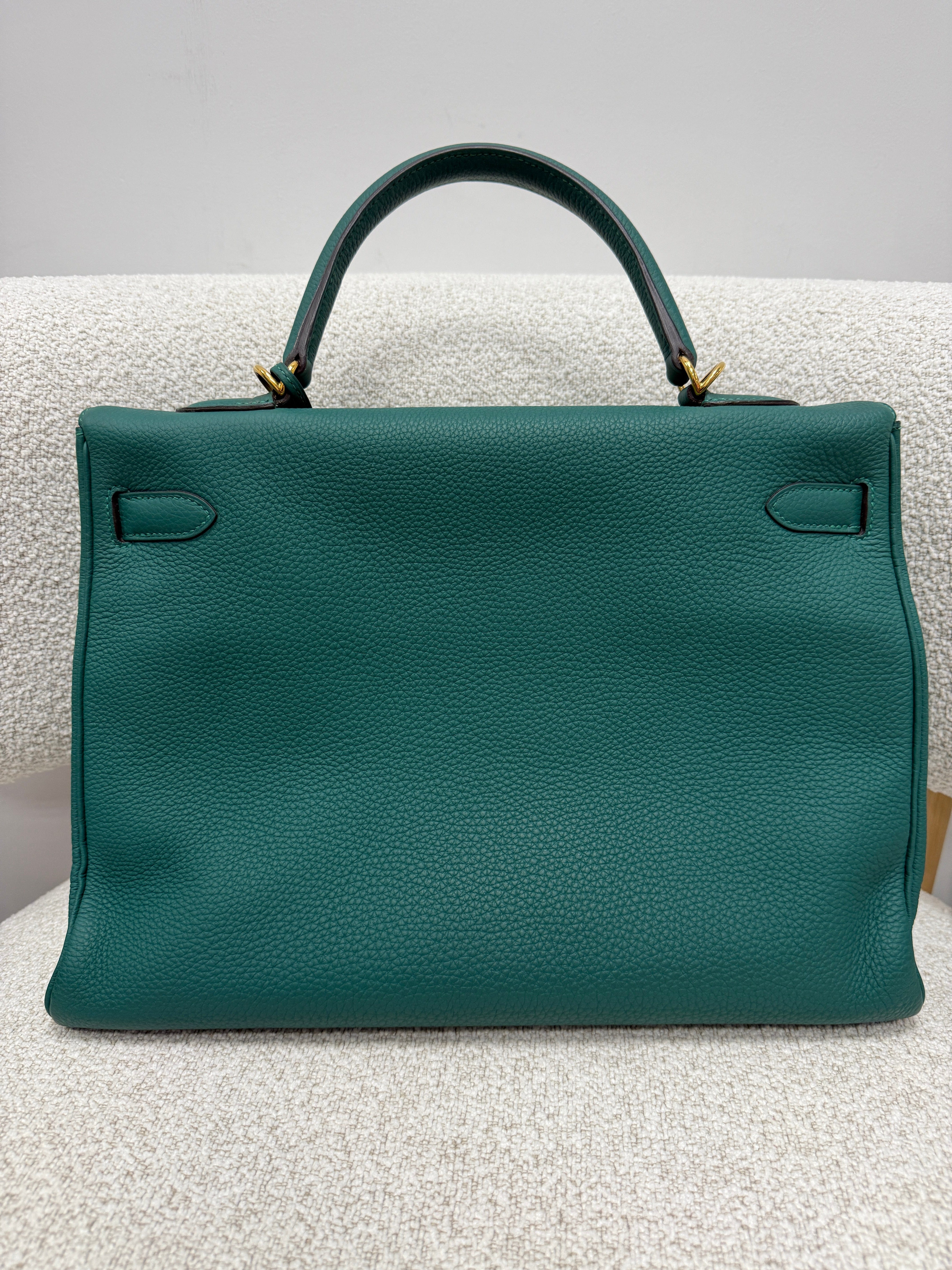 LUXURY PROMISE *HK LOCATED*PRELOVED HERMÈS KELLY 35CM MALACHITE Togo Leather with Gold Hardware