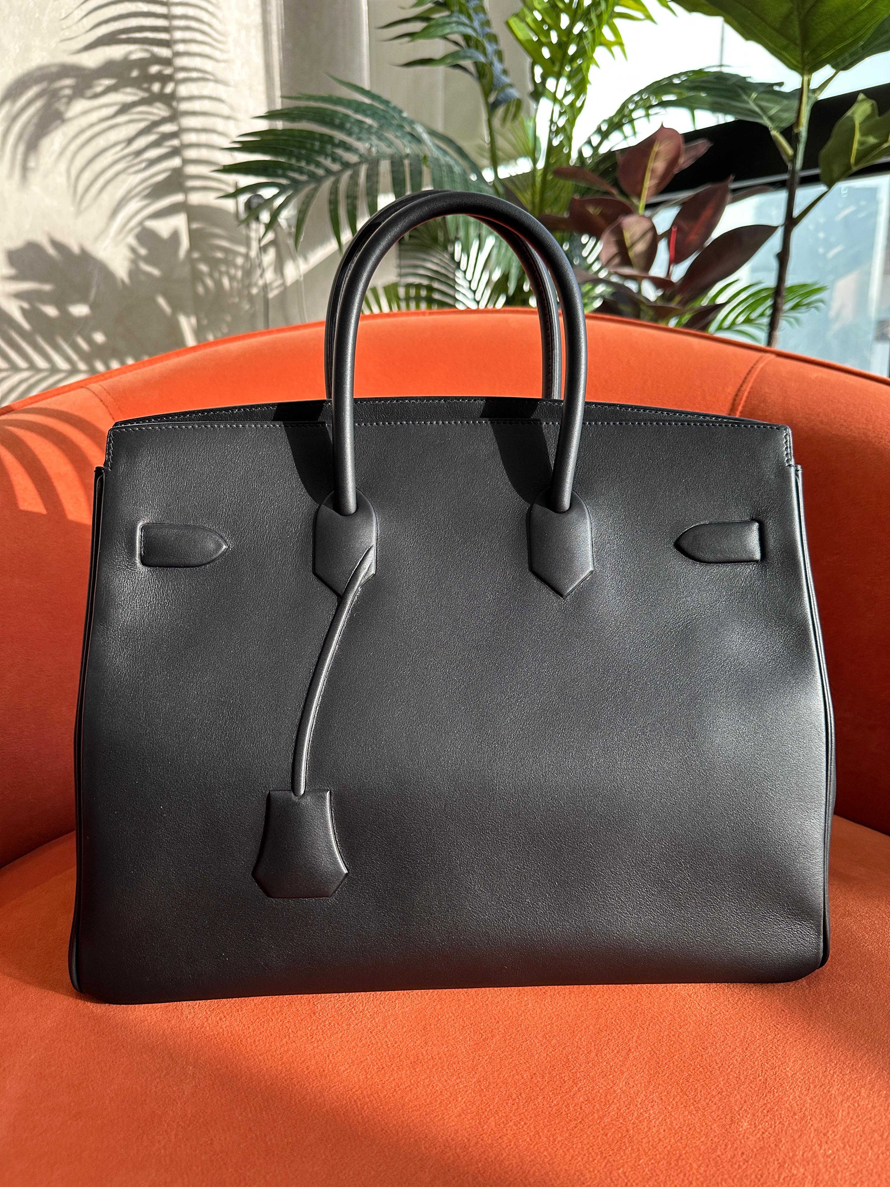 LUXURY PROMISE *HK LOCATED* RARE LIKE NEW LIMITED EDITION HERMÈS BIRKIN 35CM "SHADOW" BLACK Swift Leather with Palladium Hardware
