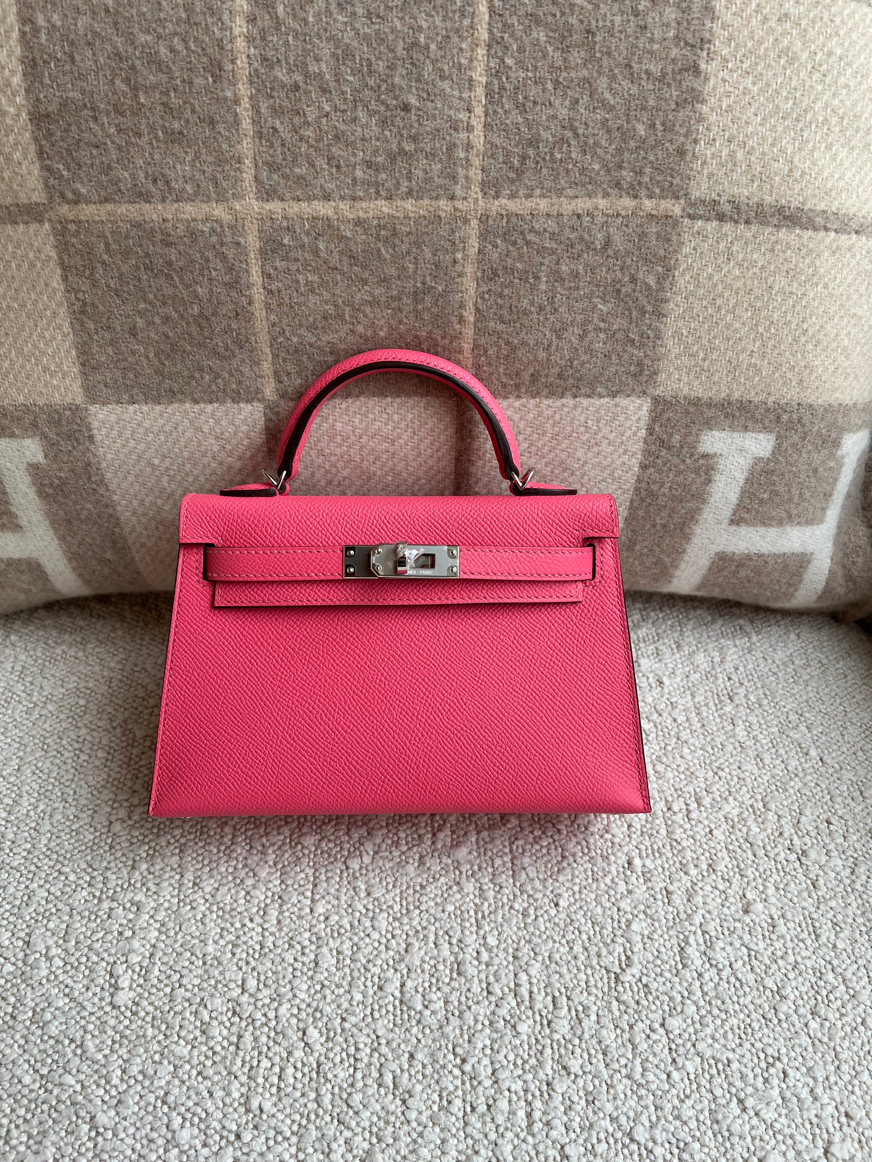 LUXURY PROMISE *LONDON LOCATED* HERMÈS MINI KELLY II 20CM ROSE AZALEE Epsom Leather with Palladium Hardware