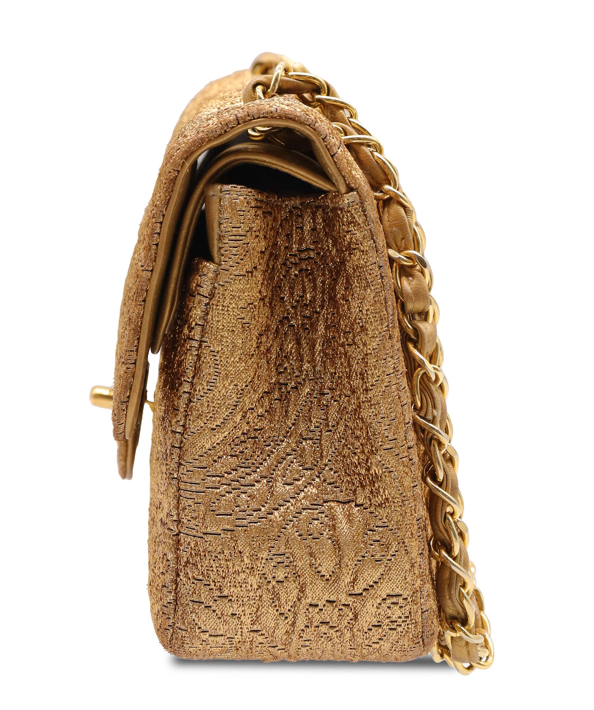 Luxury Promise CHANEL VINTAGE CHAIN SHOULDER BAG NISHIJIN TEXTILE GOLD DXBS5641