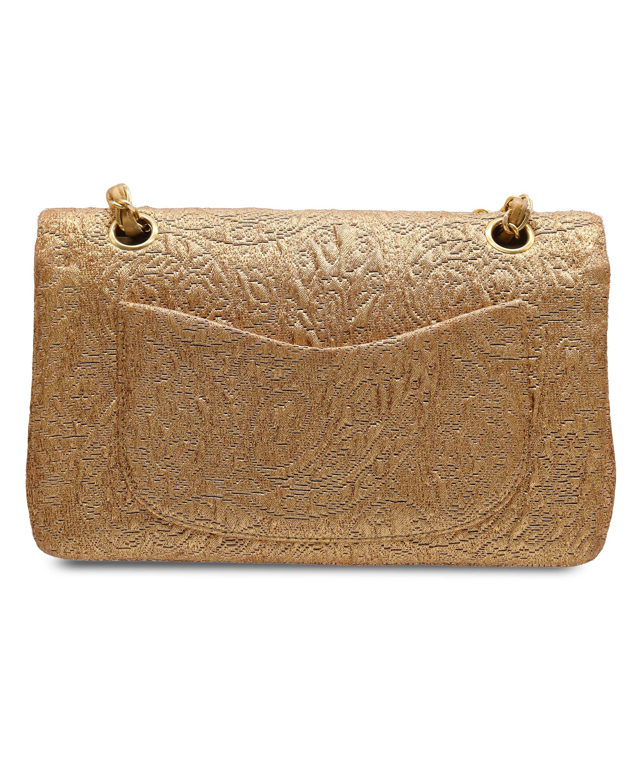 Luxury Promise CHANEL VINTAGE CHAIN SHOULDER BAG NISHIJIN TEXTILE GOLD DXBS5641