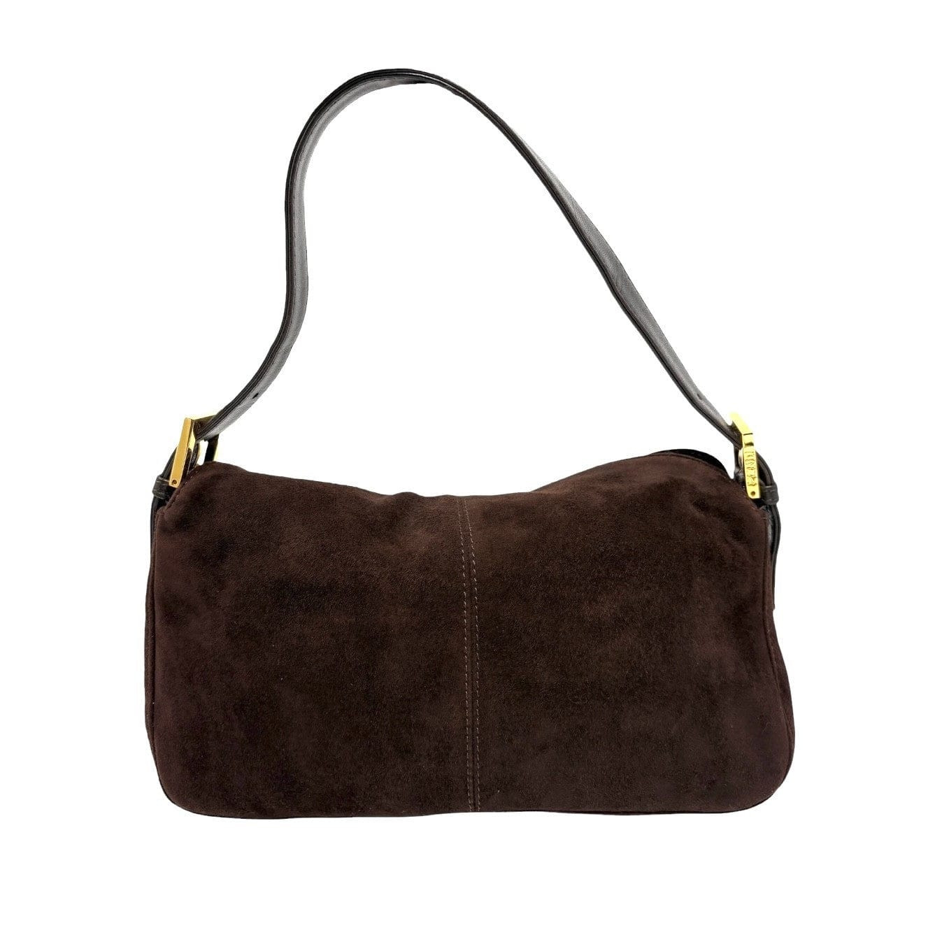 Luxury Promise FENDI Vintage FF Logo Mamma Baguette Shoulder Bag Handbag Brown Gold Suede
