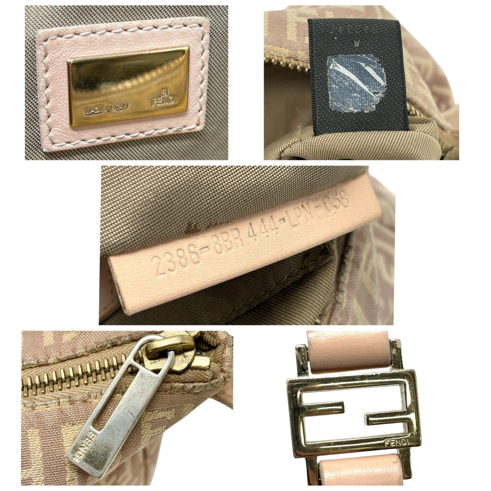 Luxury Promise FENDI Vintage Logo Zucchino Monogram Shoulder Bag Pochette Beige Pink Cotton