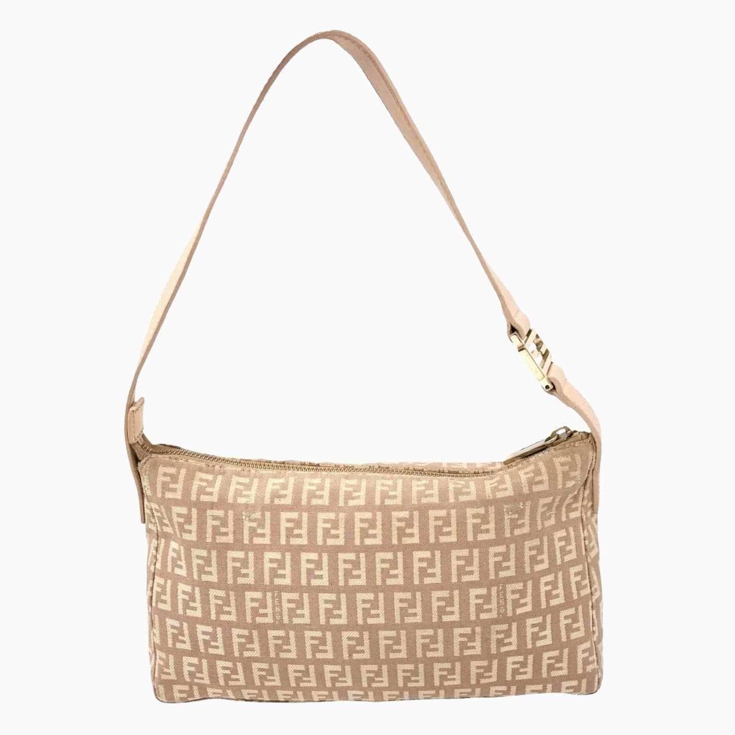 Luxury Promise FENDI Vintage Logo Zucchino Monogram Shoulder Bag Pochette Beige Pink Cotton